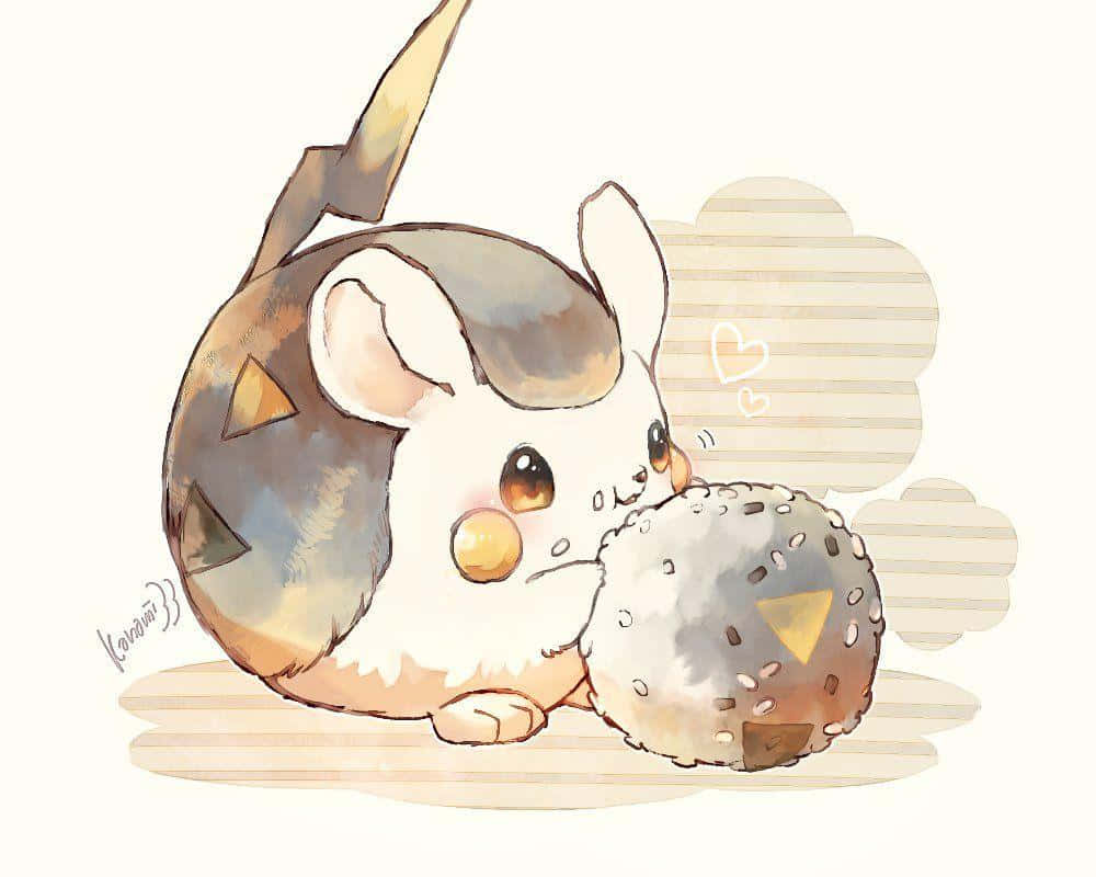 Togedemaru, watercolor-style anime mouse, golden eyes, SD Desktop Wallpaper