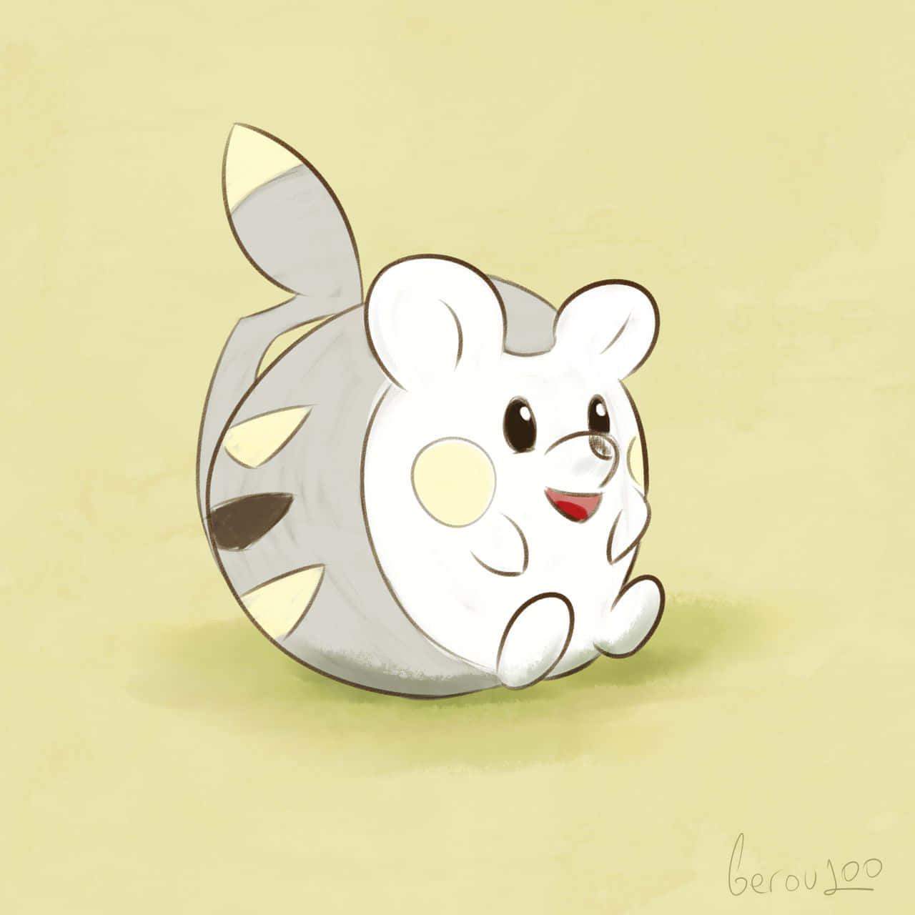 Togedemaru, gray and cream stripes, soft yellow background, HD Desktop Wallpaper