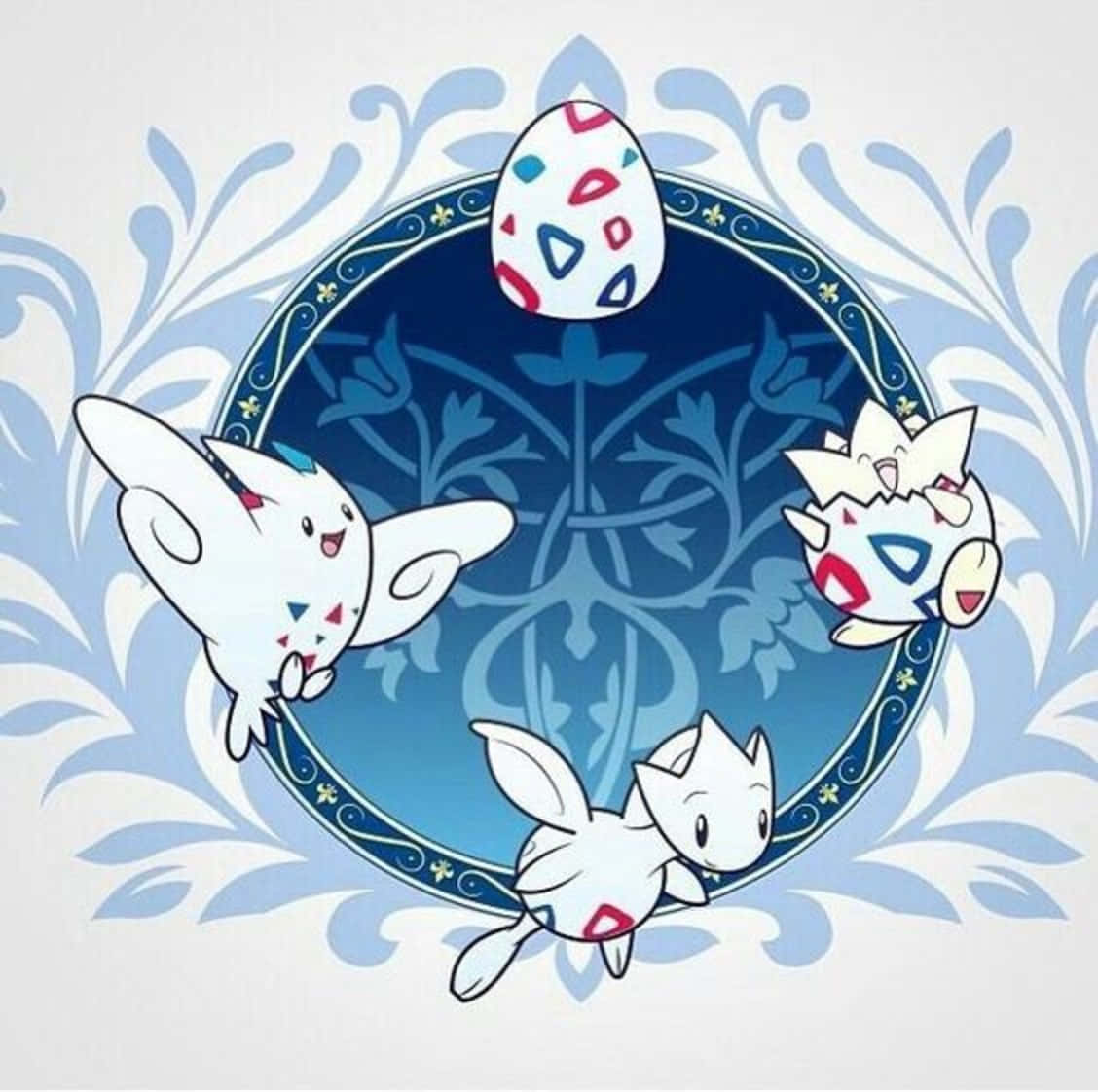 Togetic, white Pokémon, red blue and teal geometric markings, SD Desktop Wallpaper