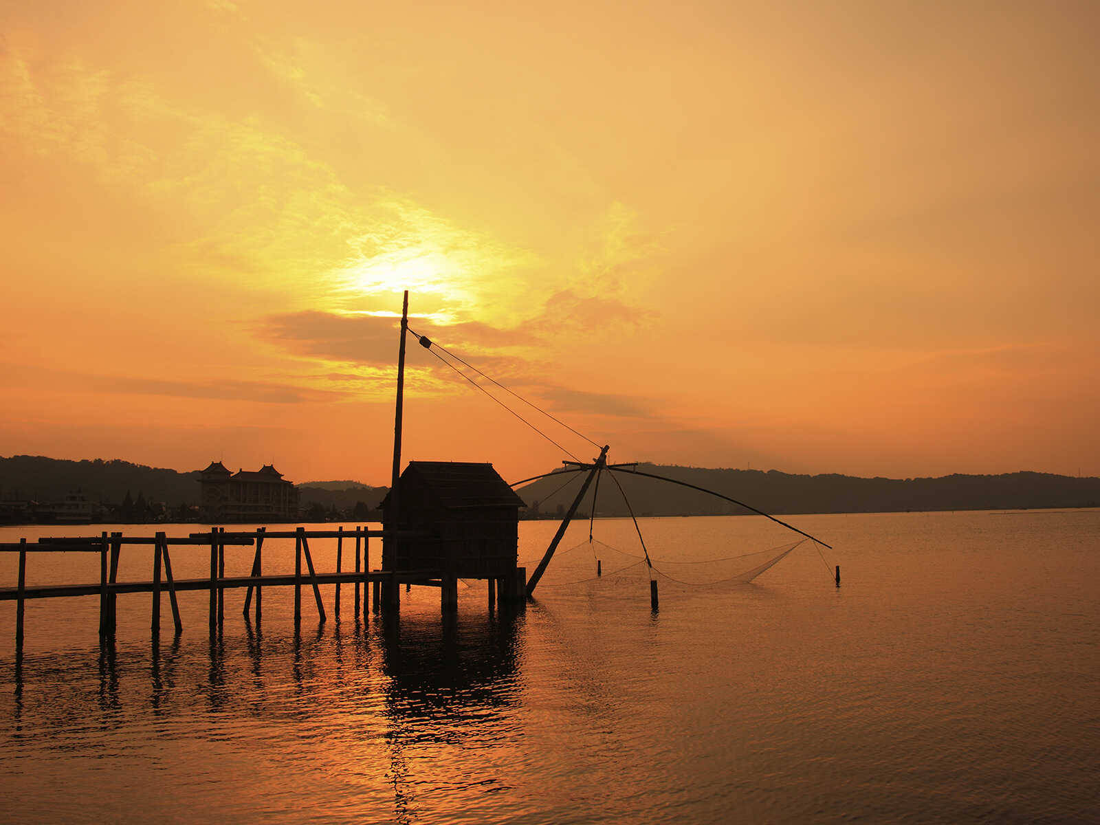 Togo, sunset, wooden pier, HD Desktop Wallpaper