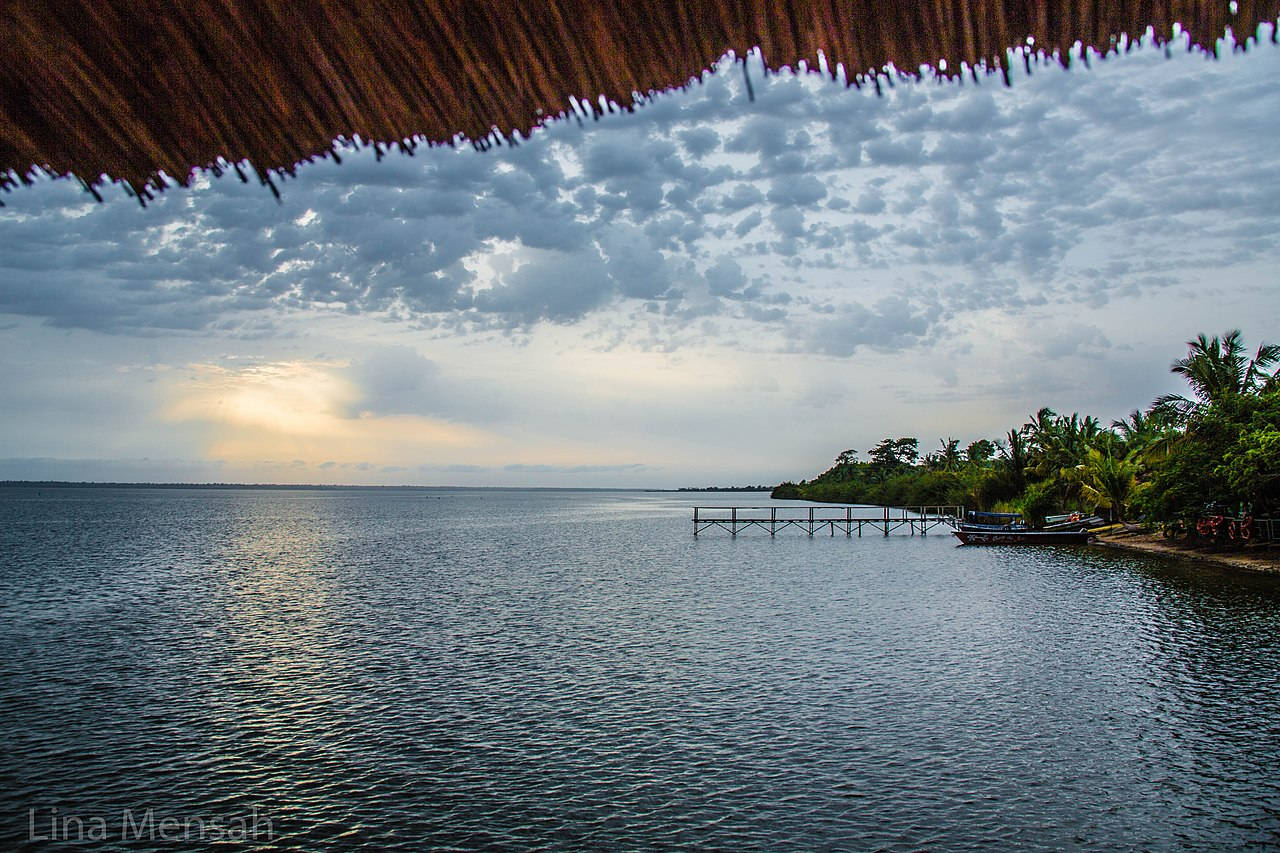 Togo, tropical sunset, thatched roof, HD Desktop Wallpaper