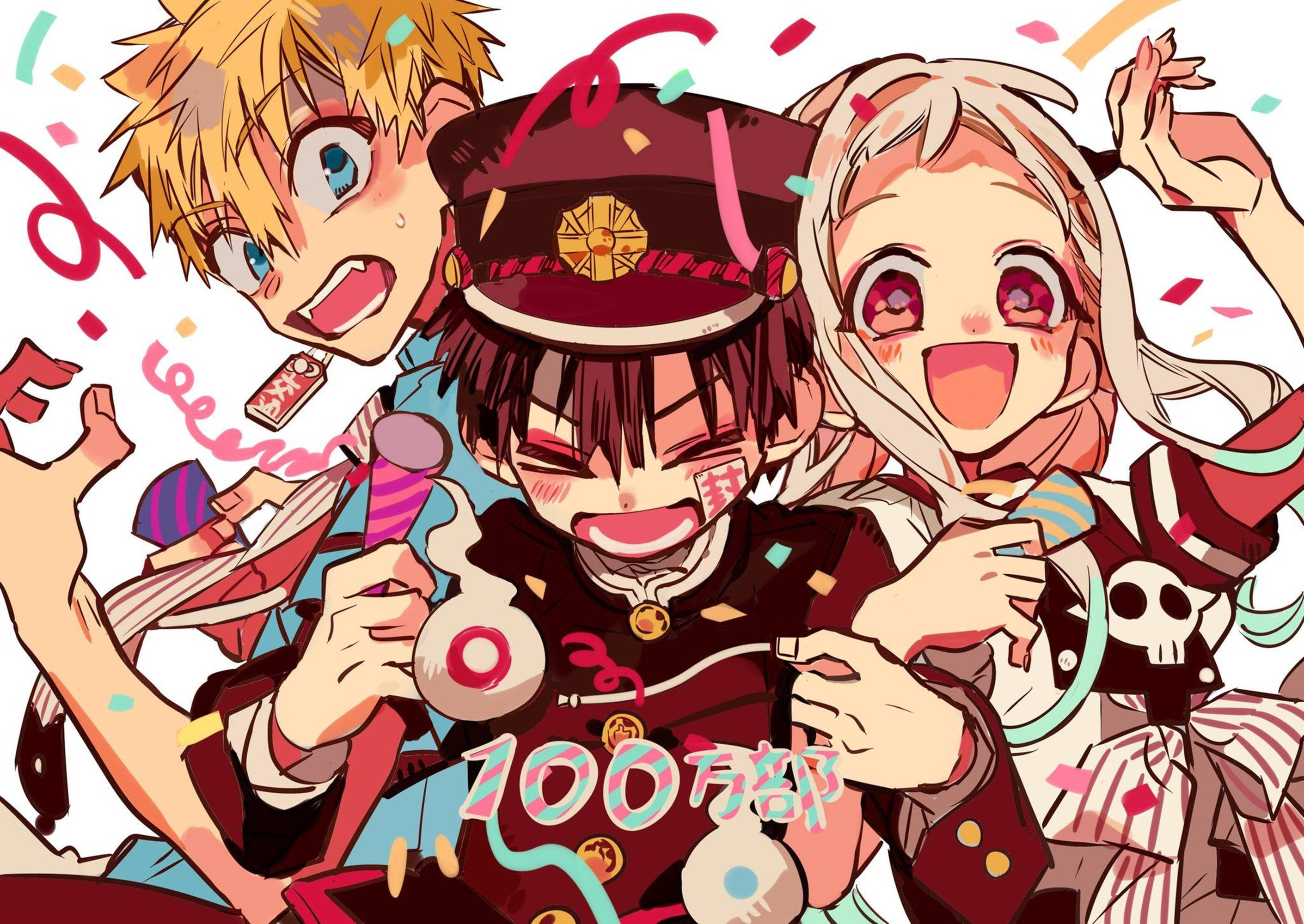 Toilet Bound Hanako Kun 4K, confetti, party horns, 2K Desktop Wallpaper