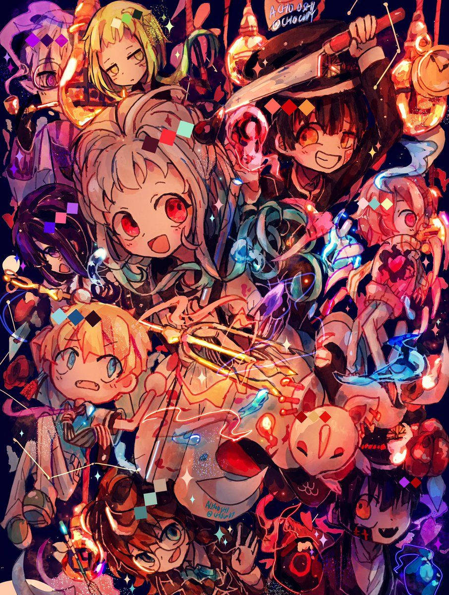 Toilet Bound Hanako Kun, glowing eyes, magical effects, SD Phone Wallpaper