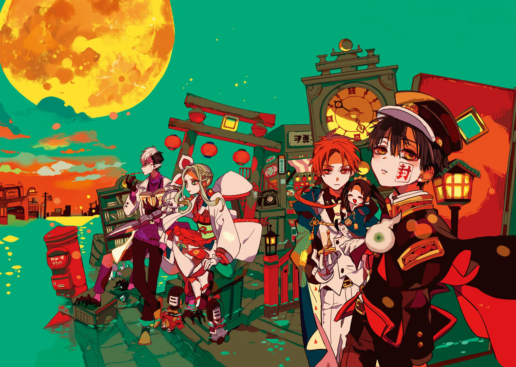 Toilet Bound Hanako Kun, giant clock, torii gate, HD Desktop Wallpaper