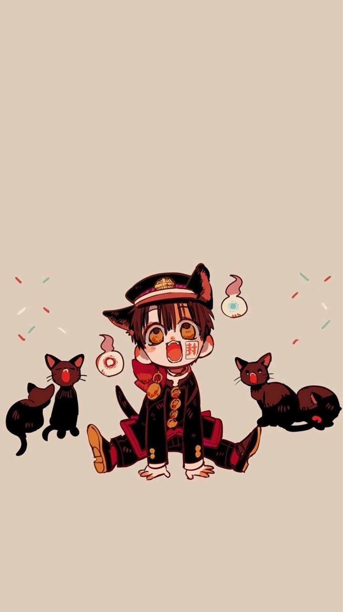 Toilet Bound Hanako Kun, black cats, chibi anime boy, Full HD Phone Wallpaper