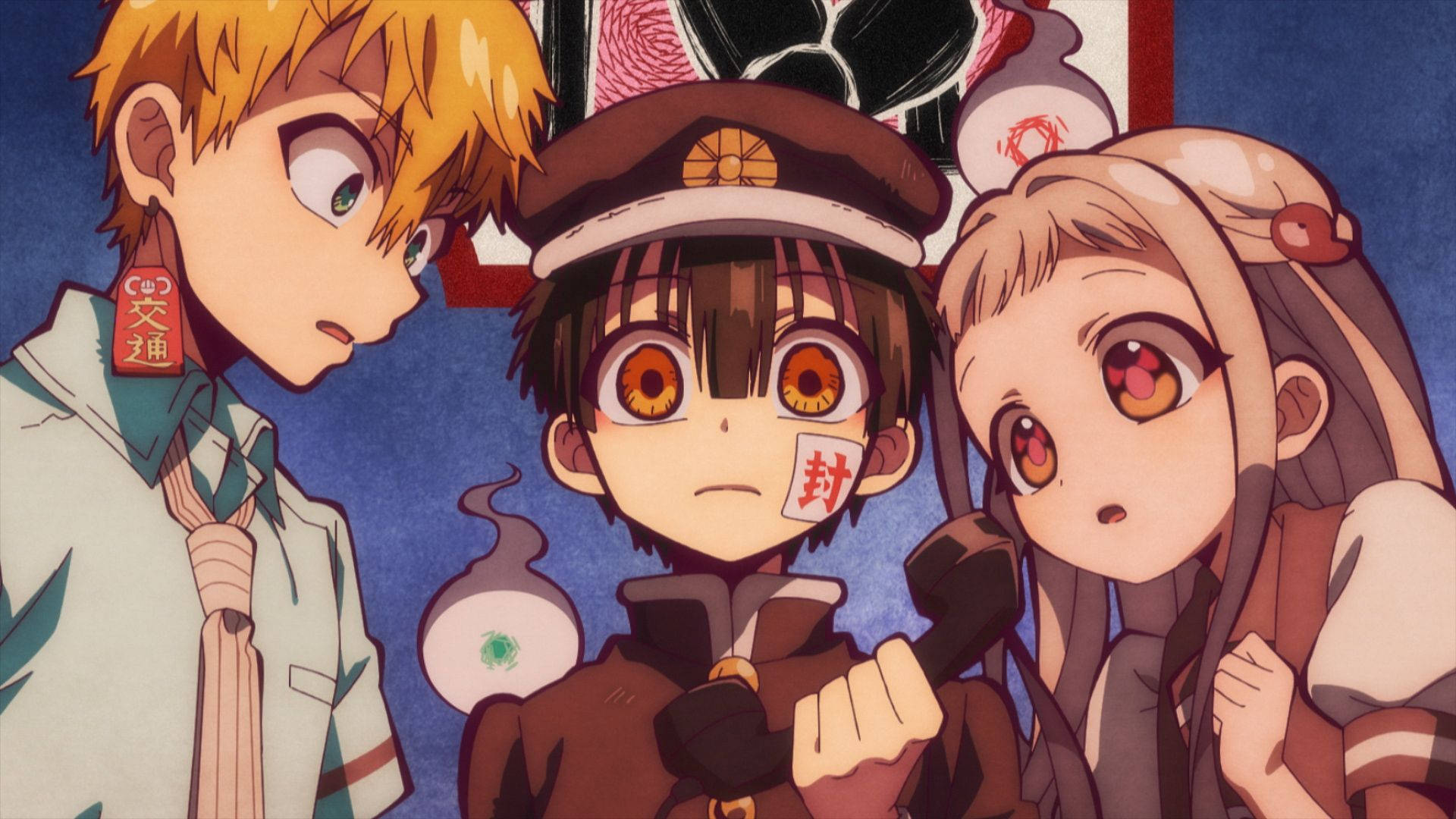 Toilet Bound Hanako Kun, blue background, wide eyes, Full HD Desktop Wallpaper