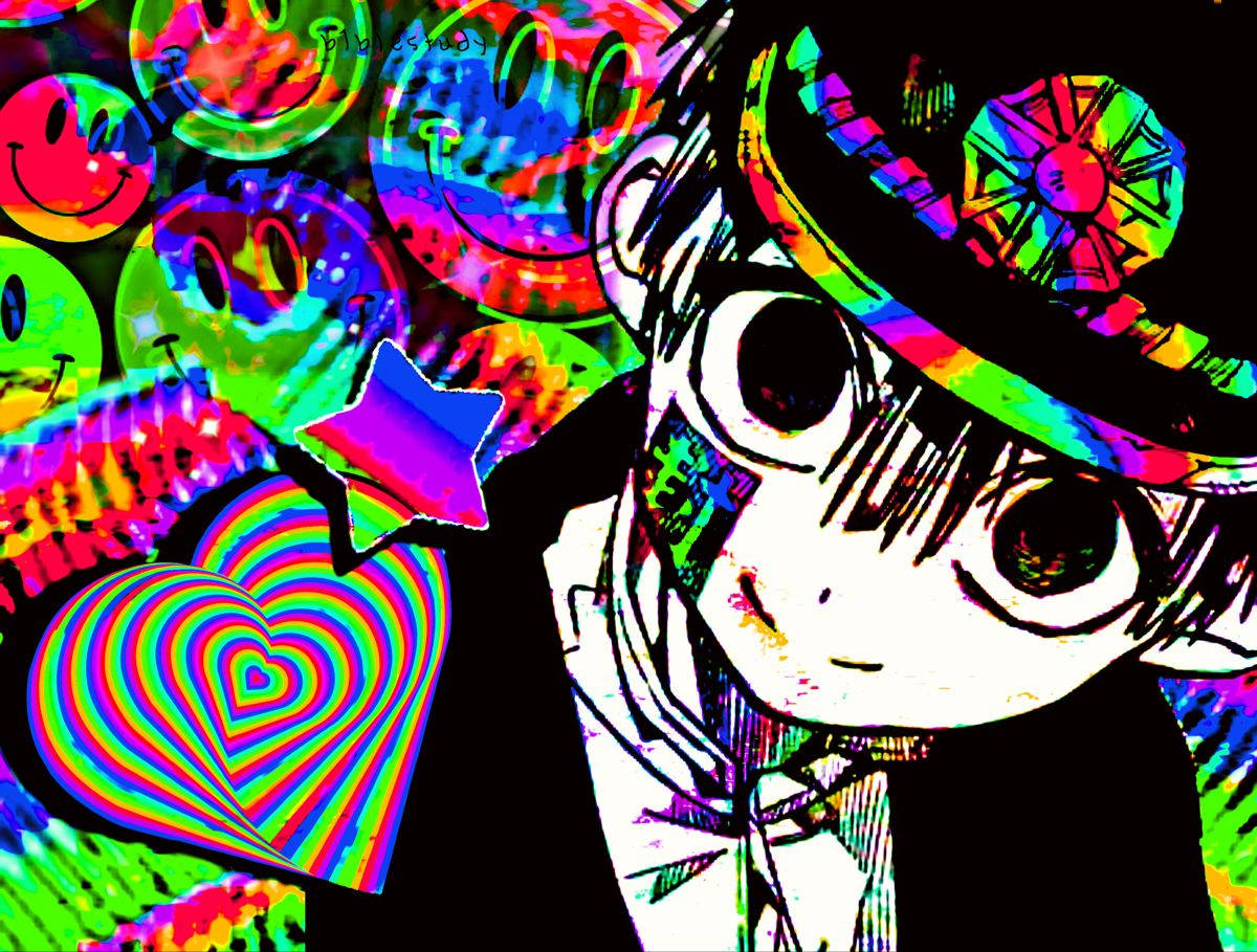 Glitchcore, Hanako, rainbow hat, SD Desktop Wallpaper