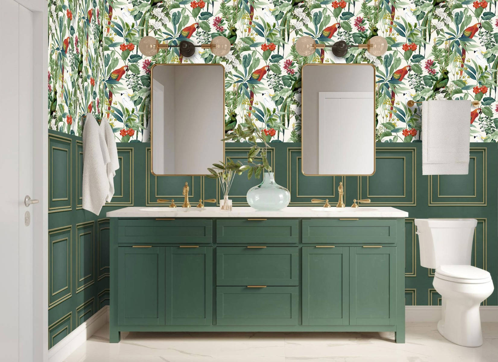 Toilet, powder room, tropical parrot, HD Desktop Wallpaper