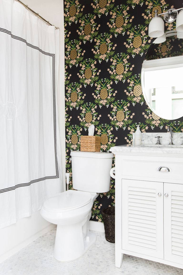 Toilet, black pineapple interior, white fixtures, SD Phone Wallpaper