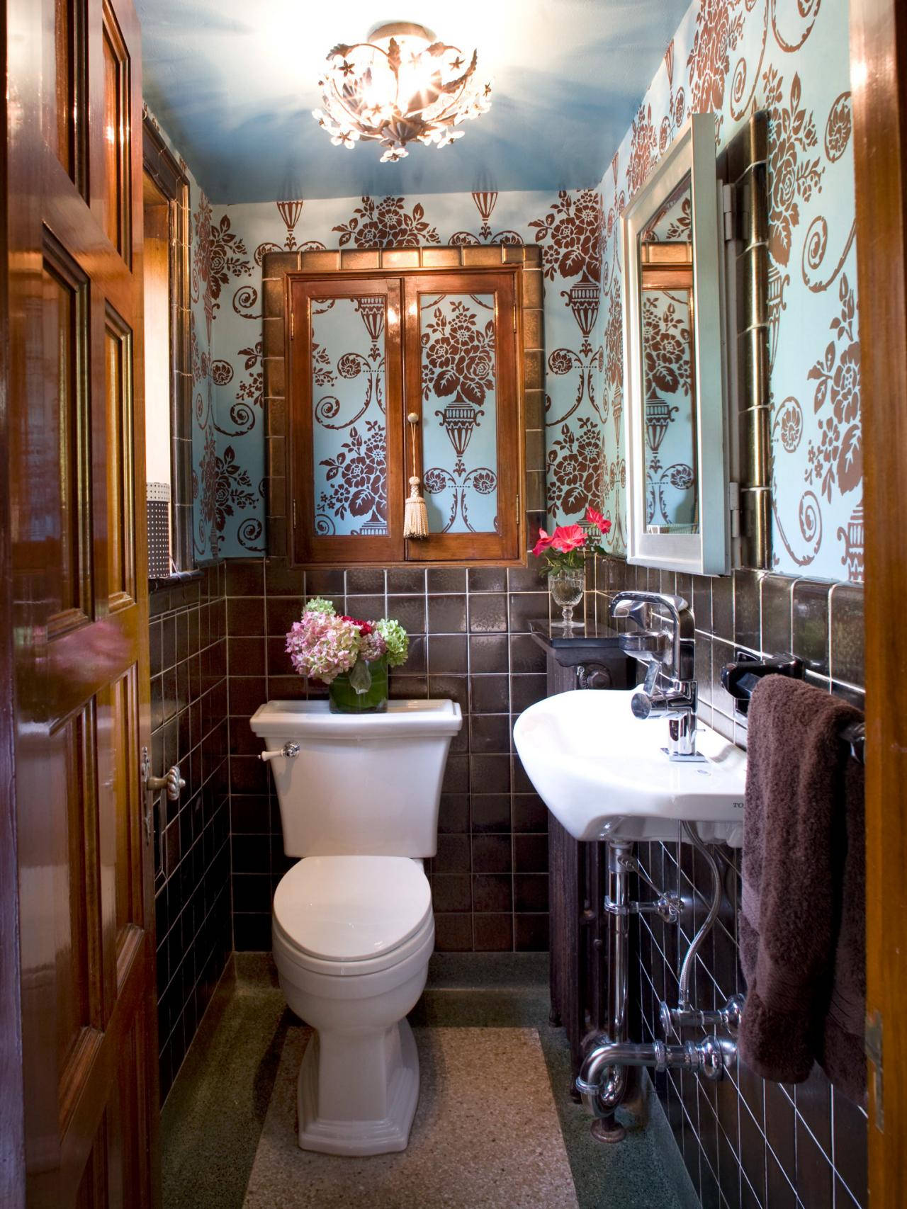 Victorian, floral wallpaper, brown tiles, HD Phone Wallpaper