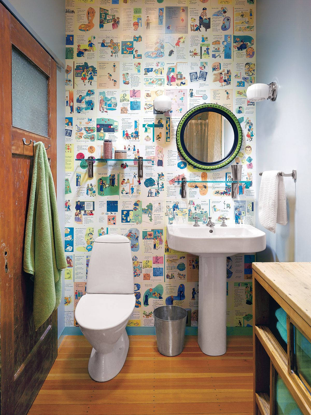 kids toilet decorations, bathroom, colorful illustrated comic panels, HD Phone Wallpaper