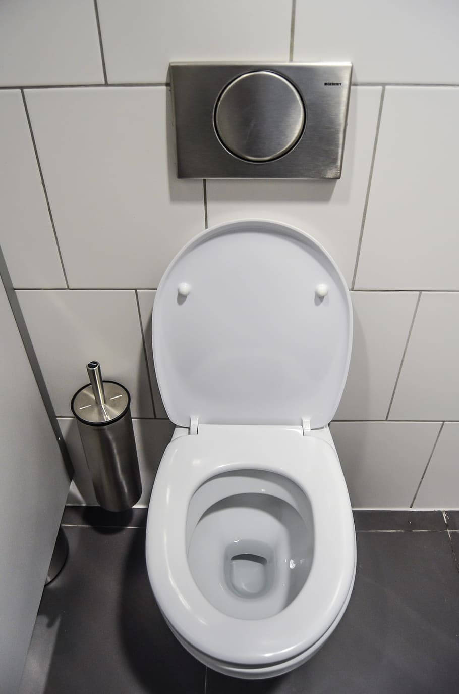 clean ceramic toilet bowl, white toilet, modern tiled bathroom, HD Phone Wallpaper
