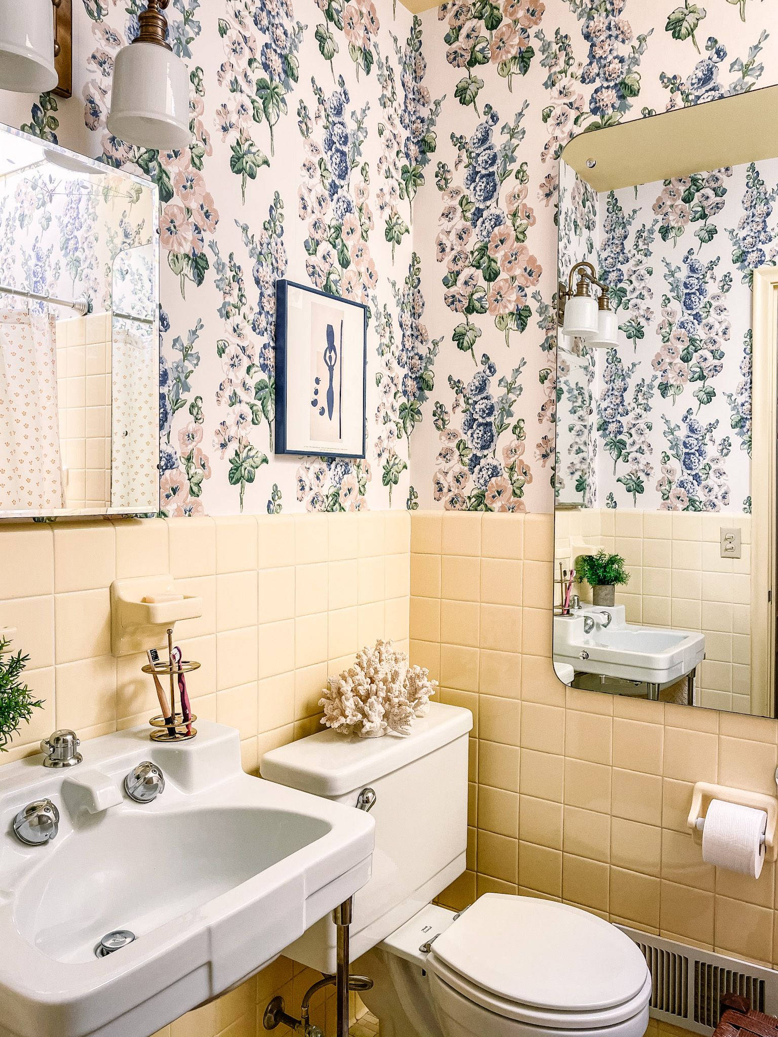 Toilet, botanical foxglove flower, floral wallpaper, Full HD Phone Wallpaper