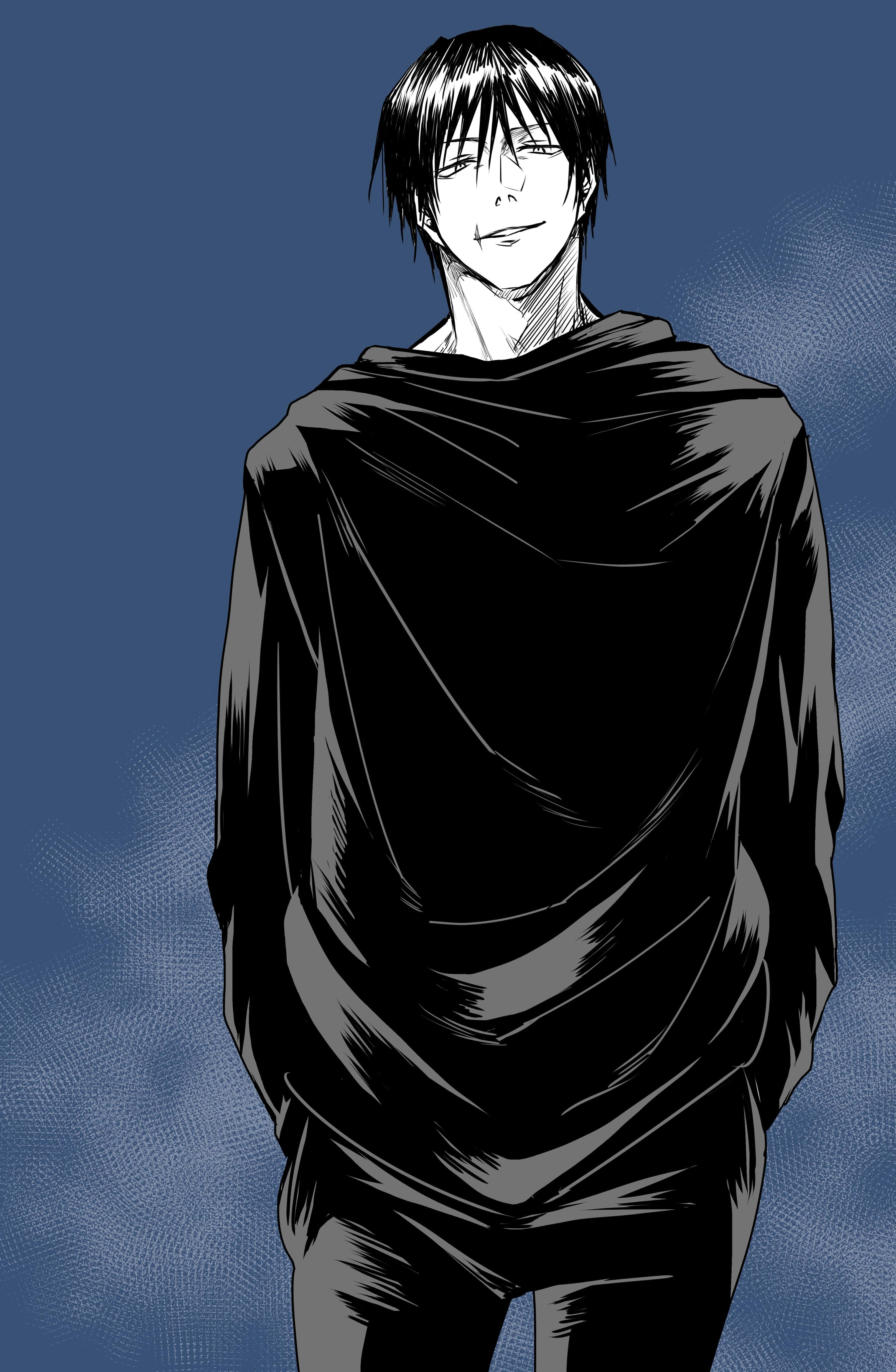 Toji Fushiguro, manga-style anime character, black hair, 4K Phone Wallpaper