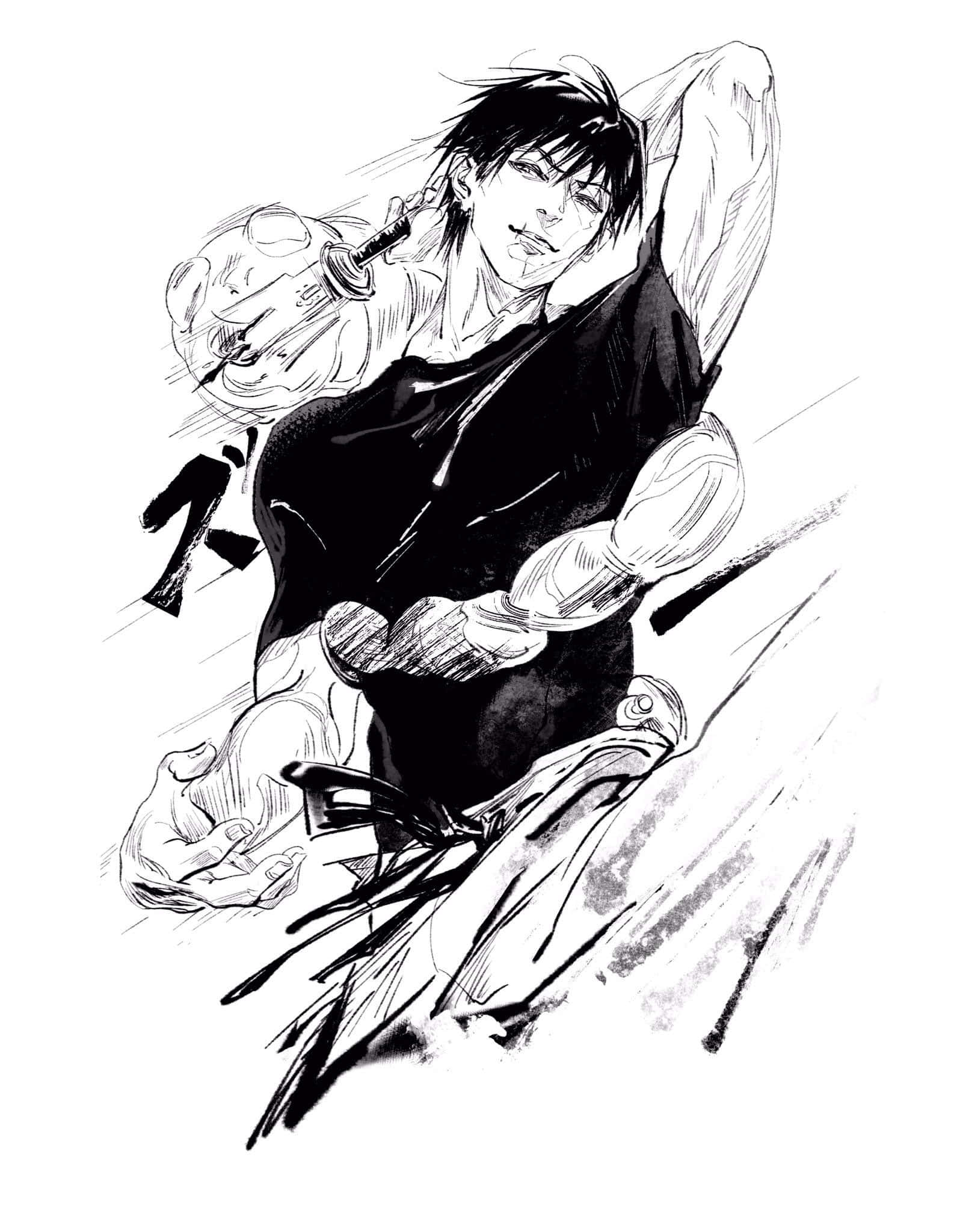 Toji Fushiguro, black and white, sword, Full HD Phone Wallpaper