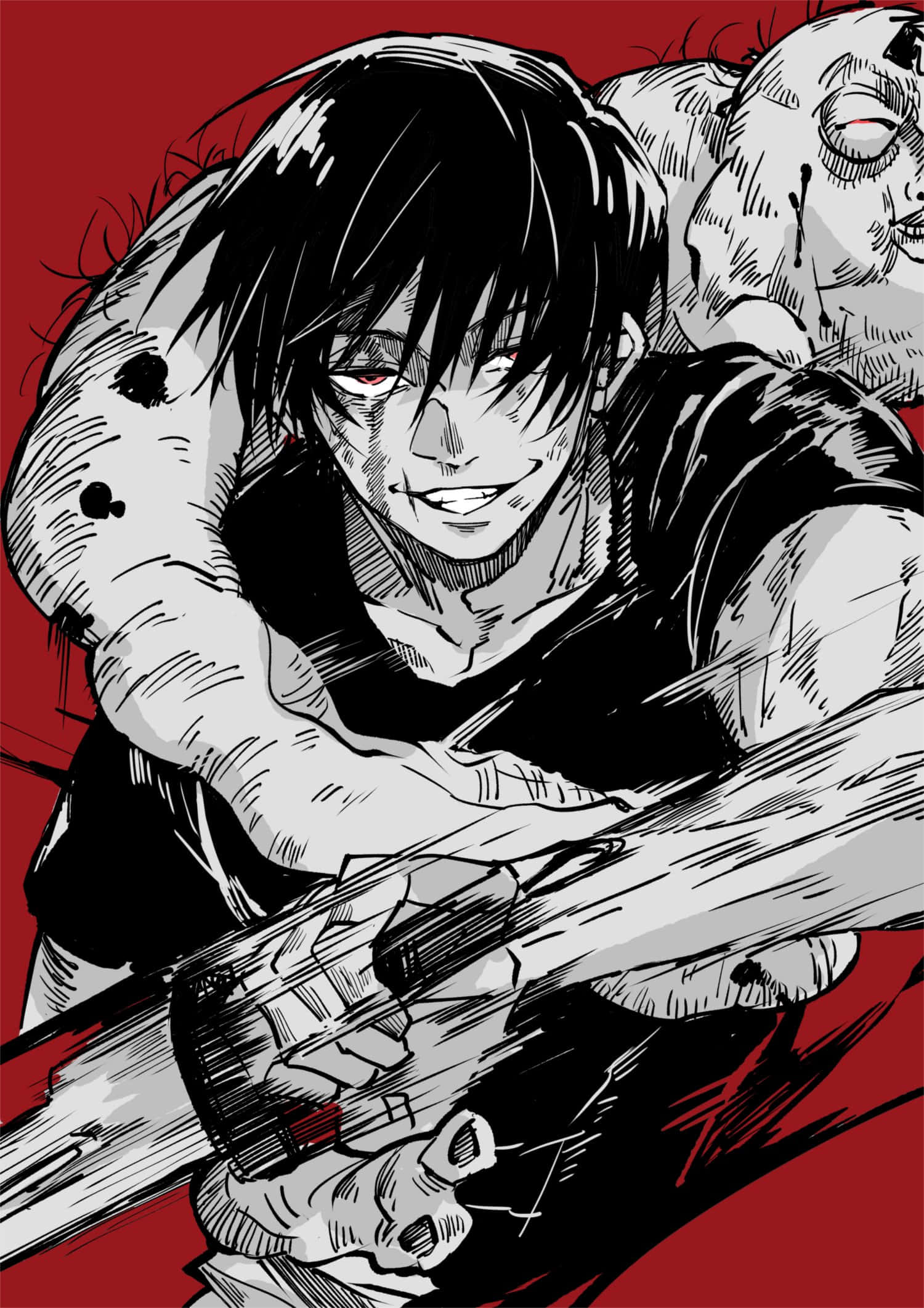Toji Fushiguro, red eyes, black hair, Full HD Phone Wallpaper