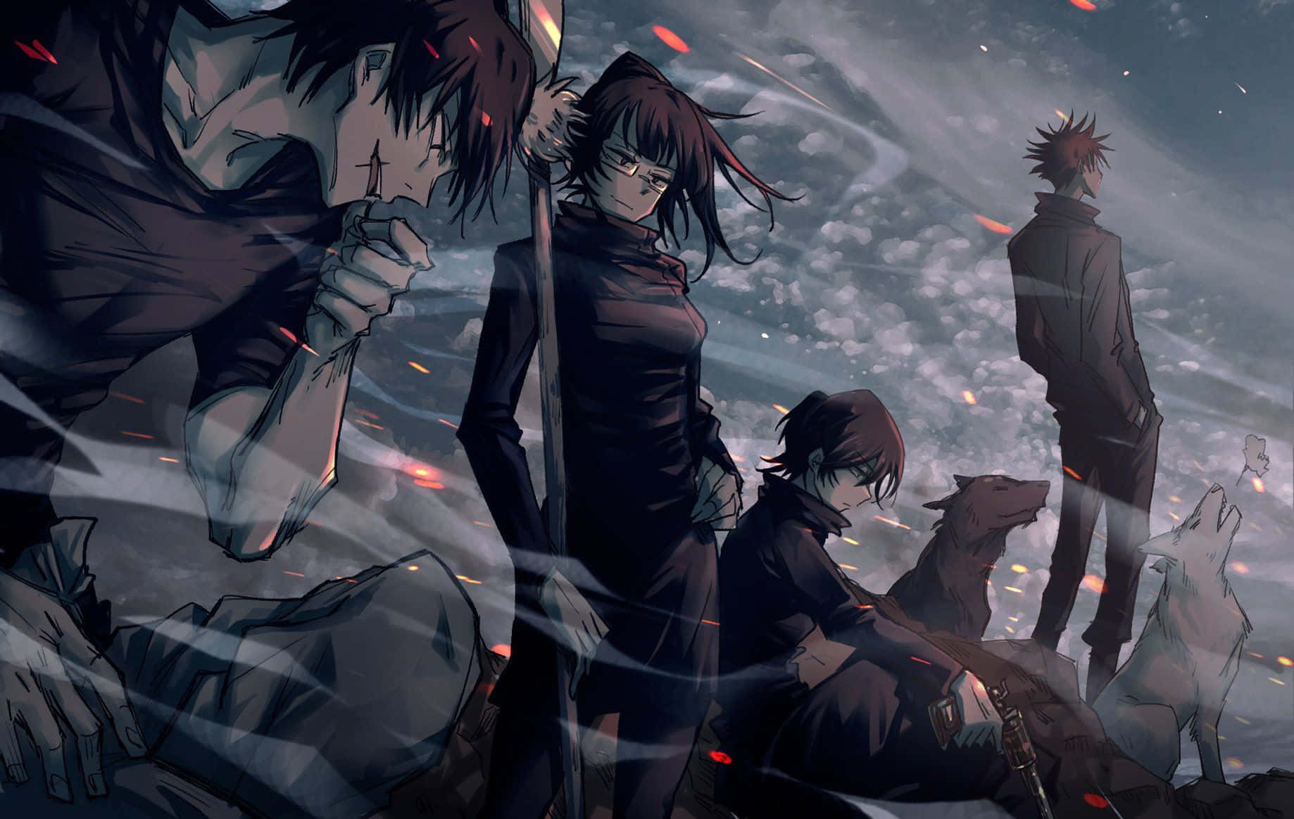 Toji Fushiguro, stormy sky, glowing embers, HD Desktop Wallpaper