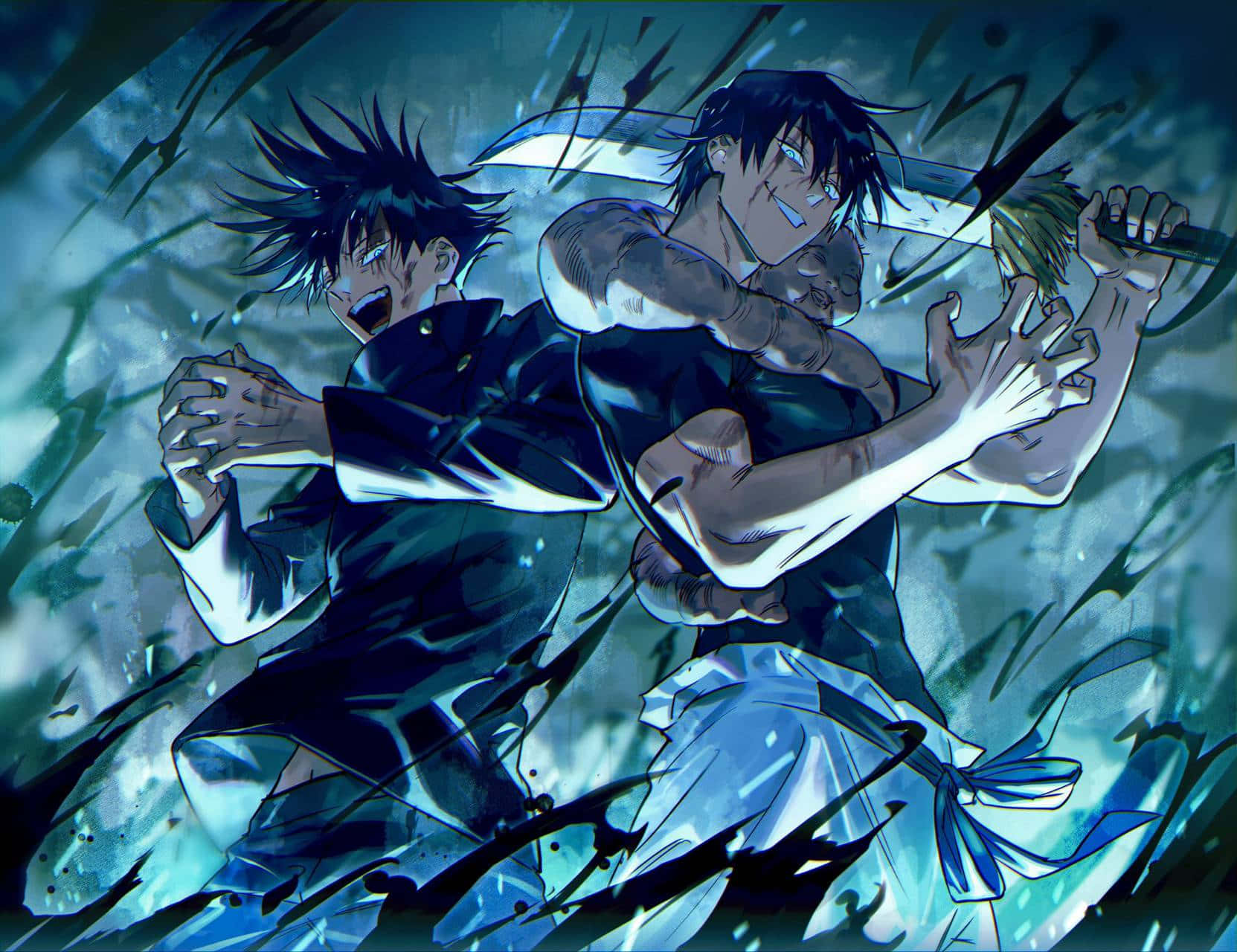 Toji Fushiguro, anime boys, stormy blue-green battle, HD Desktop Wallpaper