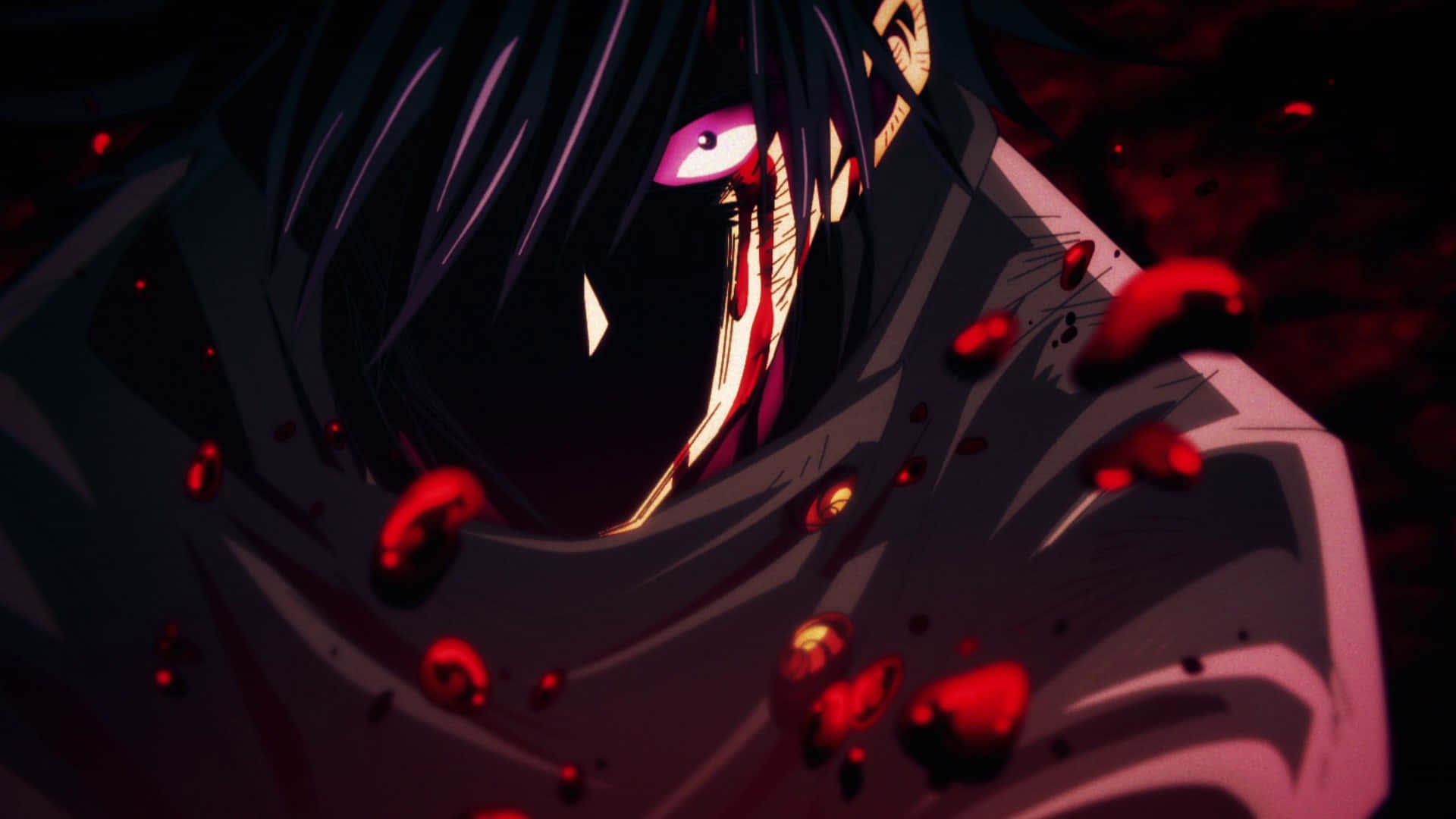Toji Fushiguro, glowing purple eye, blood splatters, Full HD Desktop Wallpaper