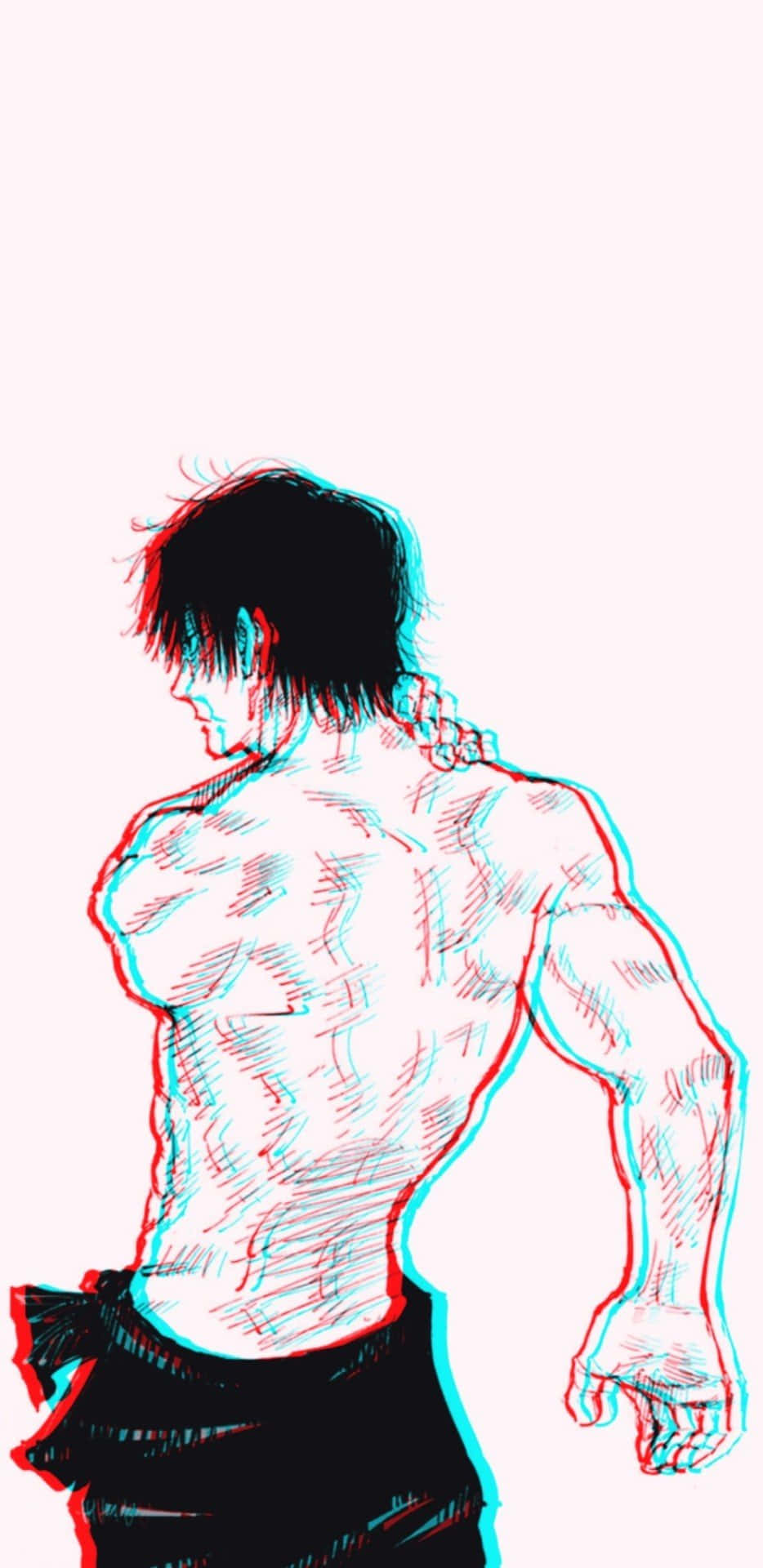 Toji Fushiguro, red and cyan anaglyph 3D effect, muscular anime male figure, Full HD Phone Wallpaper