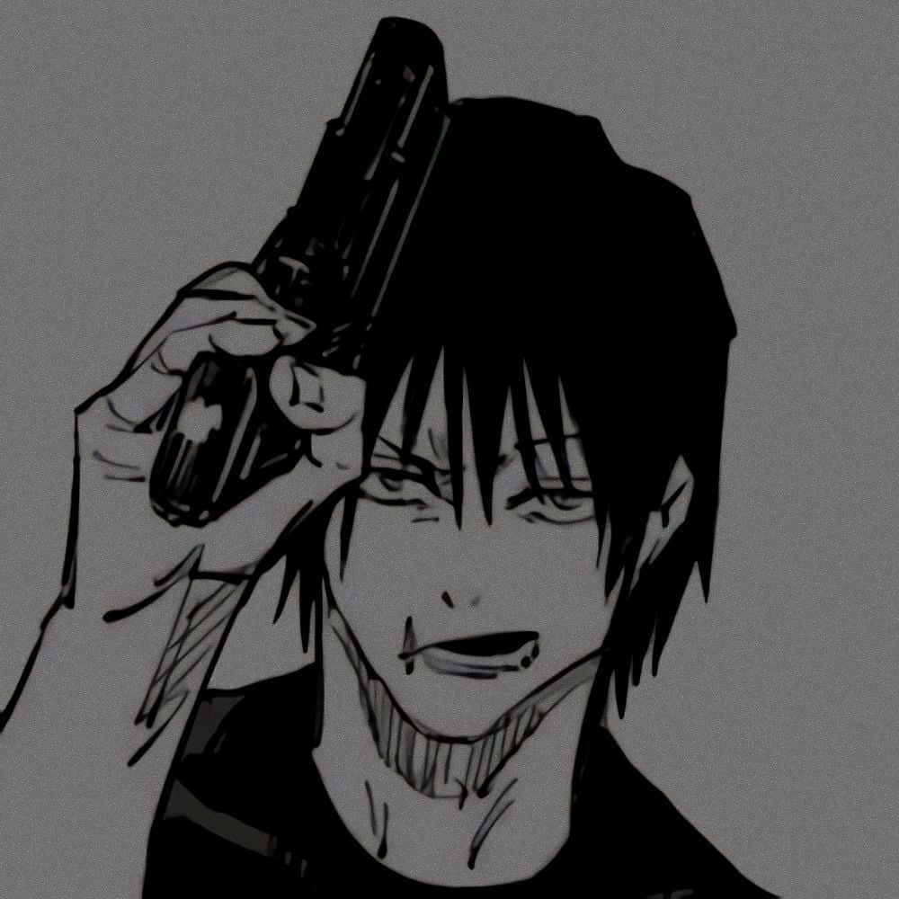 Toji Fushiguro, pistol, monochrome sketch, SD Desktop Wallpaper