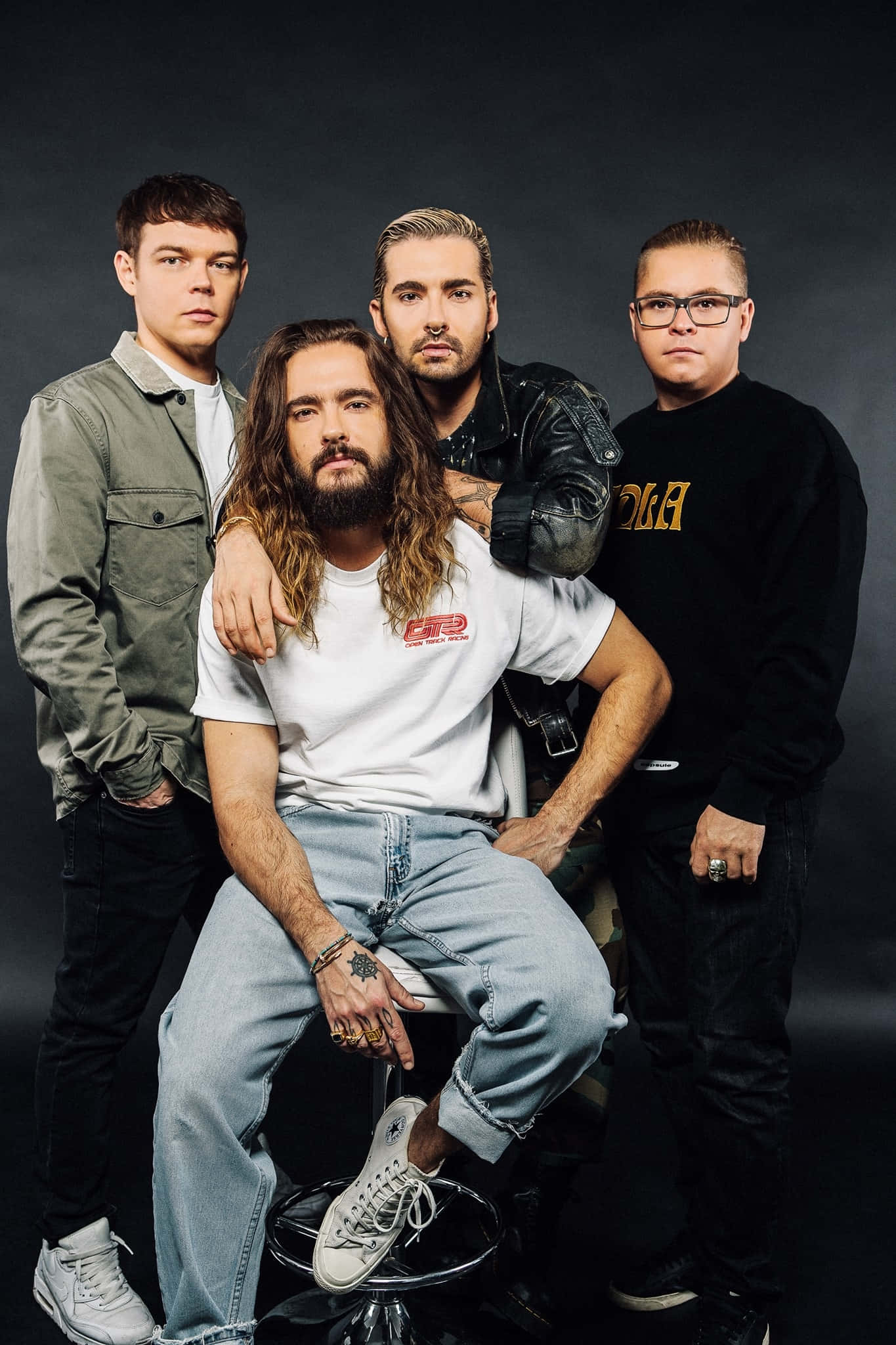 Tokio Hotel, streetwear, dark studio backdrop, Full HD Phone Wallpaper