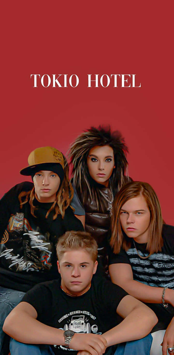 Tokio Hotel, red background, edgy hairstyles, HD Phone Wallpaper