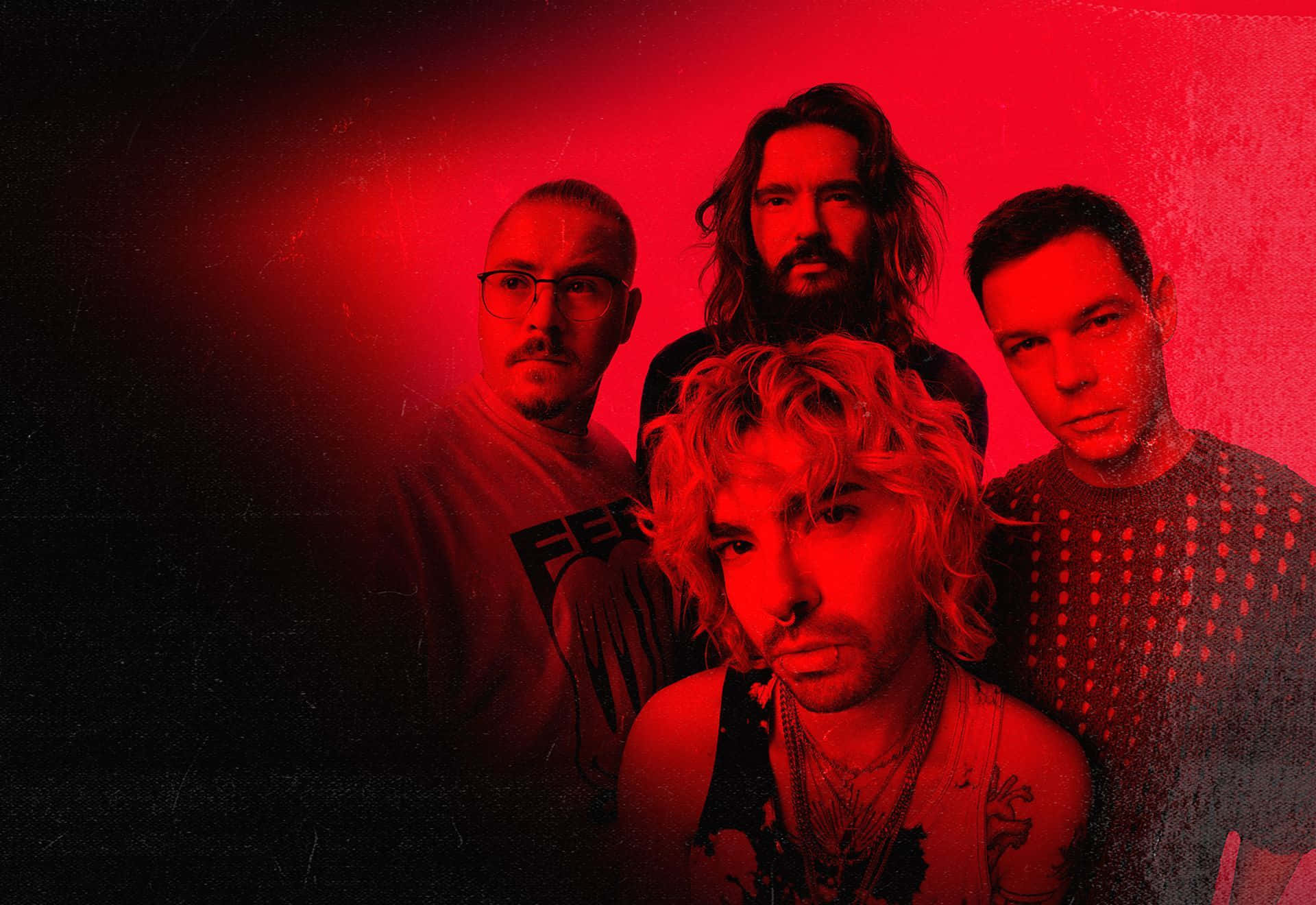 Tokio Hotel, red backdrop, dramatic red lighting, Full HD Desktop Wallpaper