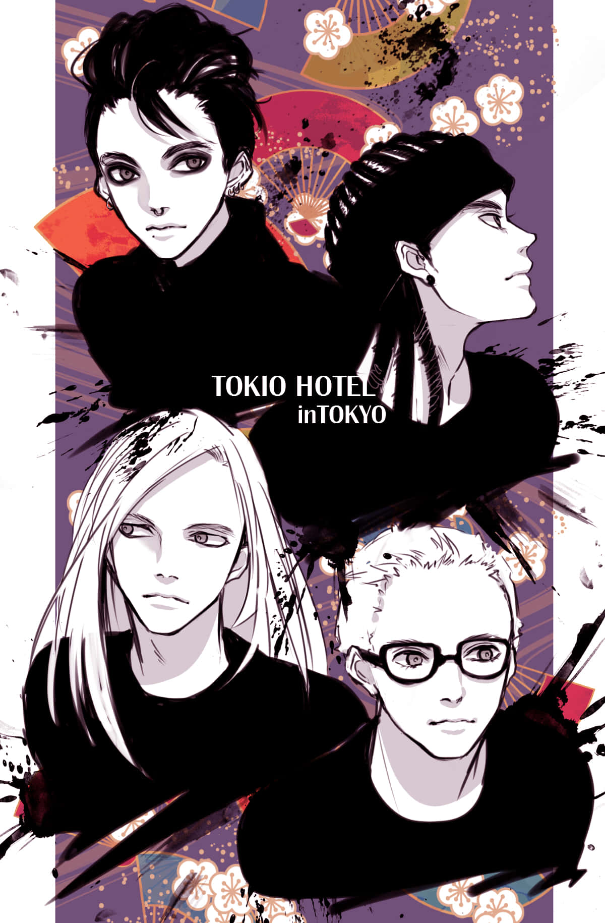 Tokio Hotel, anime style, bold black outlines, HD Phone Wallpaper