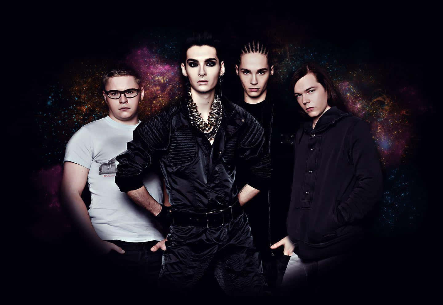 Tokio Hotel, cosmic nebula, glowing purple stars, HD Desktop Wallpaper