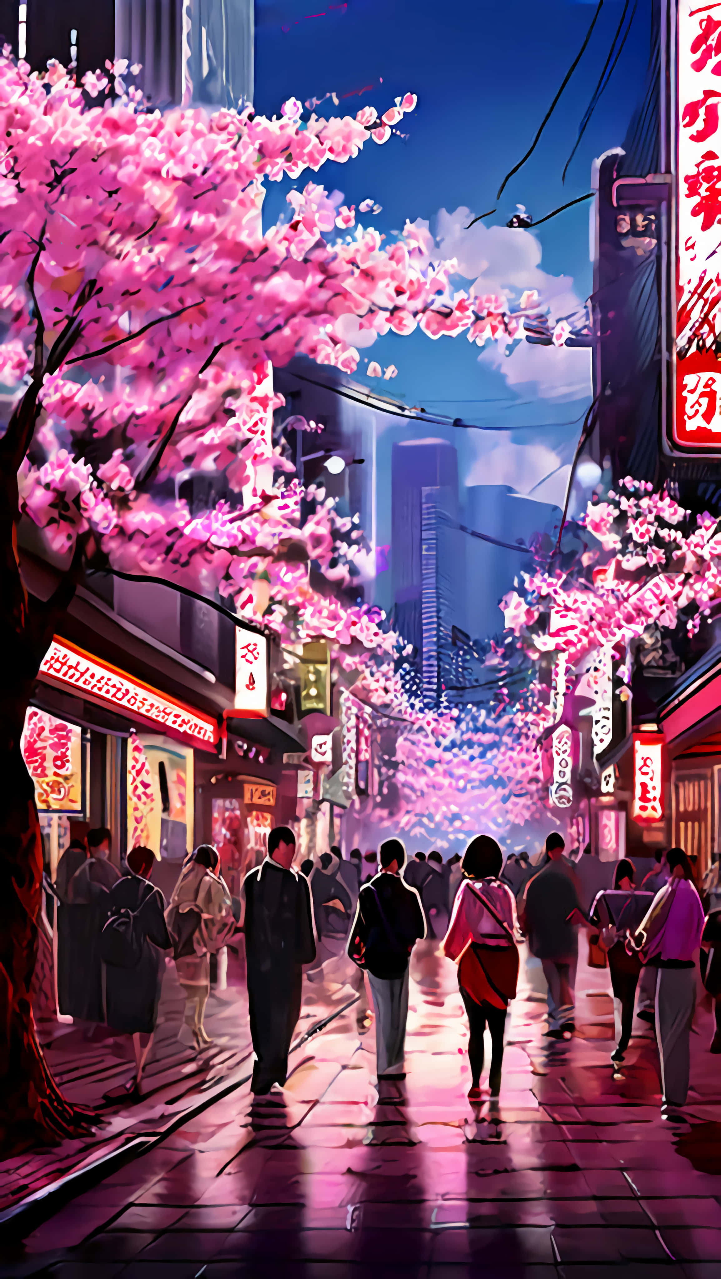 Tokyo, dusk, neon-lit street, 4K Phone Wallpaper