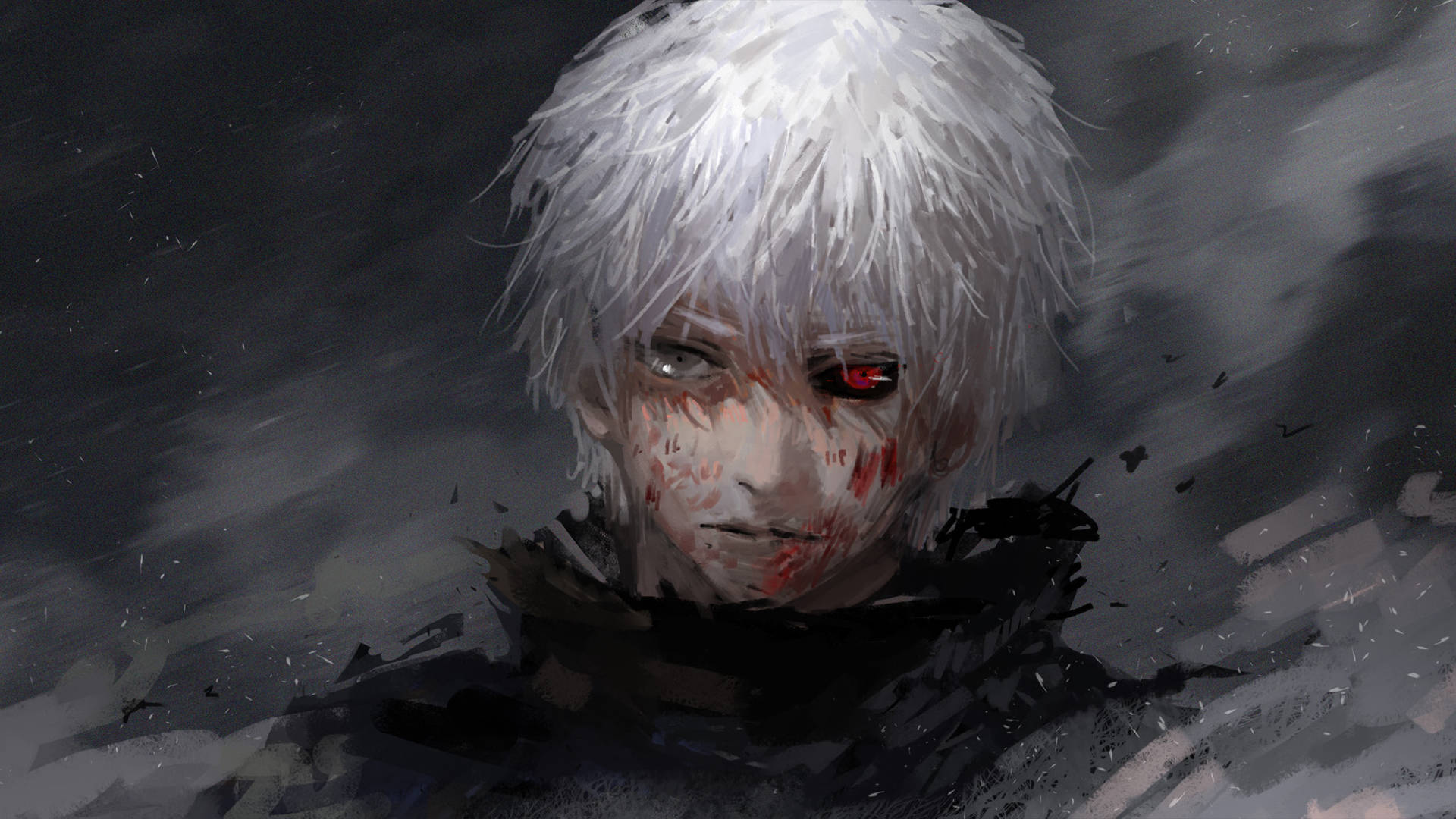 Tokyo Ghoul Aesthetic, white-haired anime character, one red eye, Full HD Desktop Wallpaper