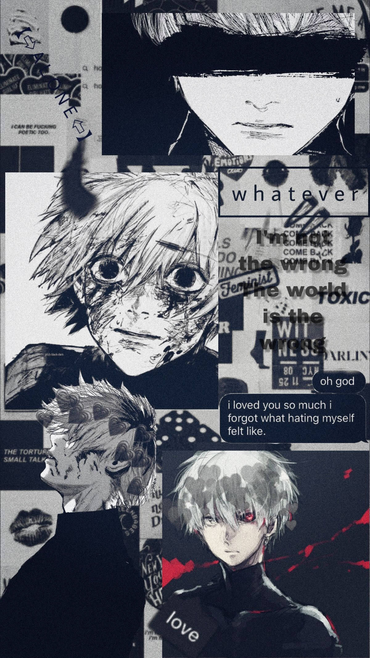 Tokyo Ghoul Aesthetic, anime characters, black and white collage, Full HD Phone Wallpaper