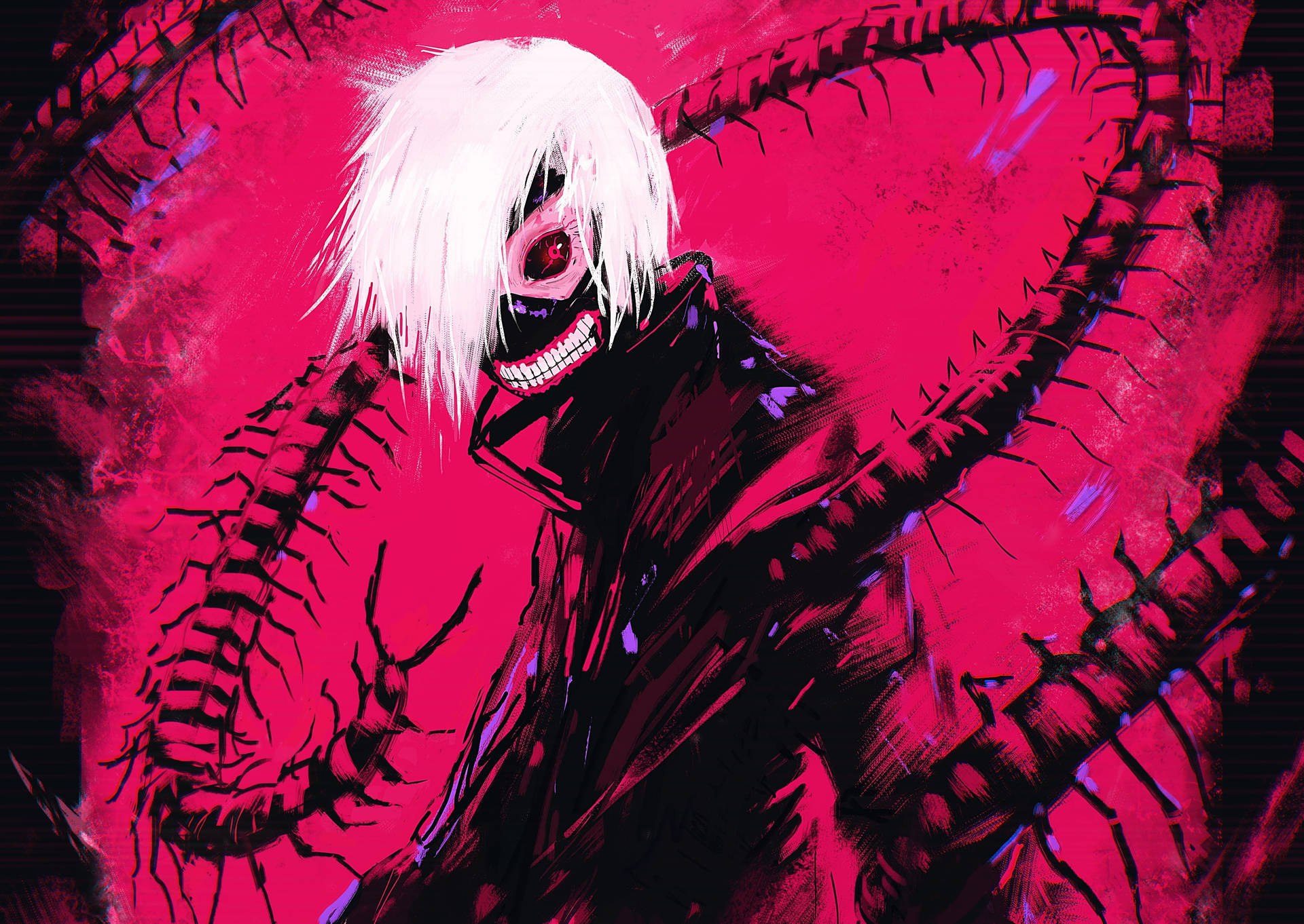 Tokyo Ghoul Aesthetic, white hair, stitched mouth, Full HD Desktop Wallpaper