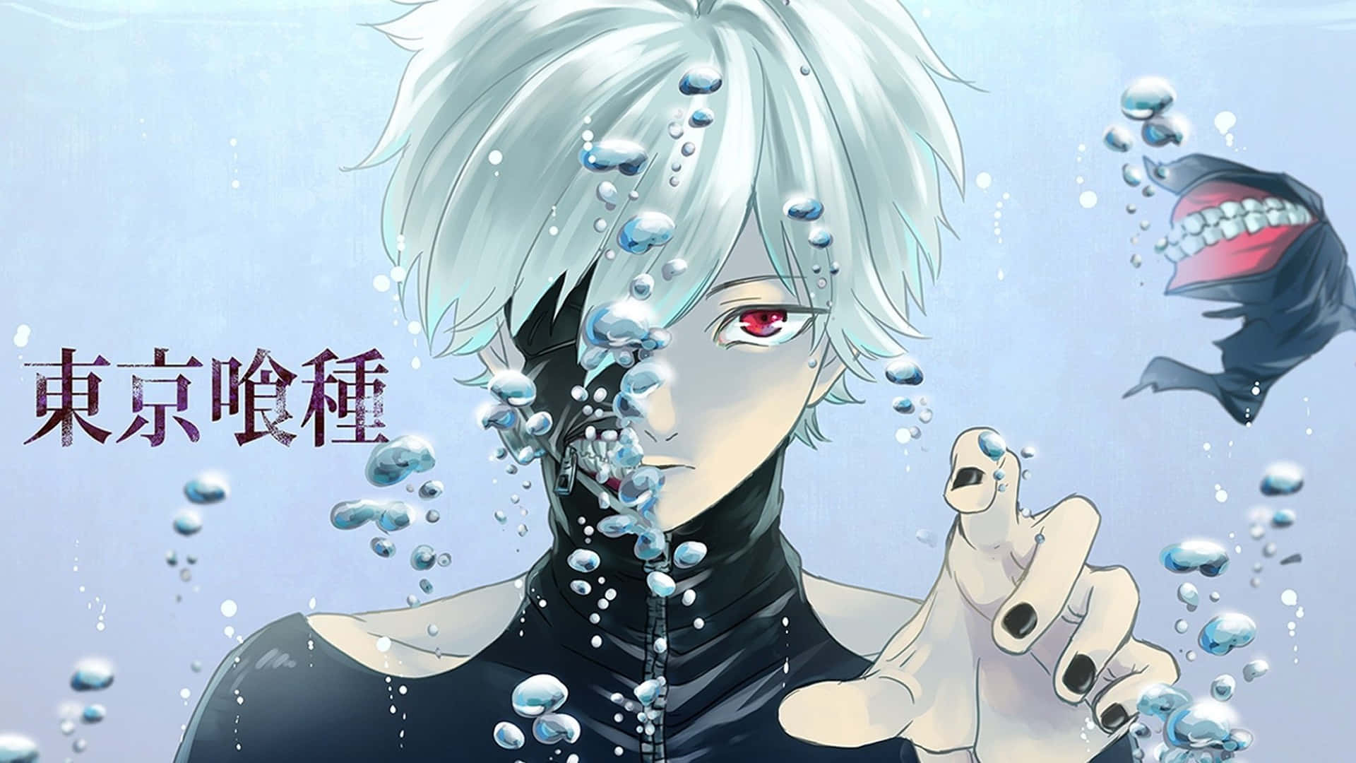 Tokyo Ghoul, silver-haired anime character, red eyes, Full HD Desktop Wallpaper