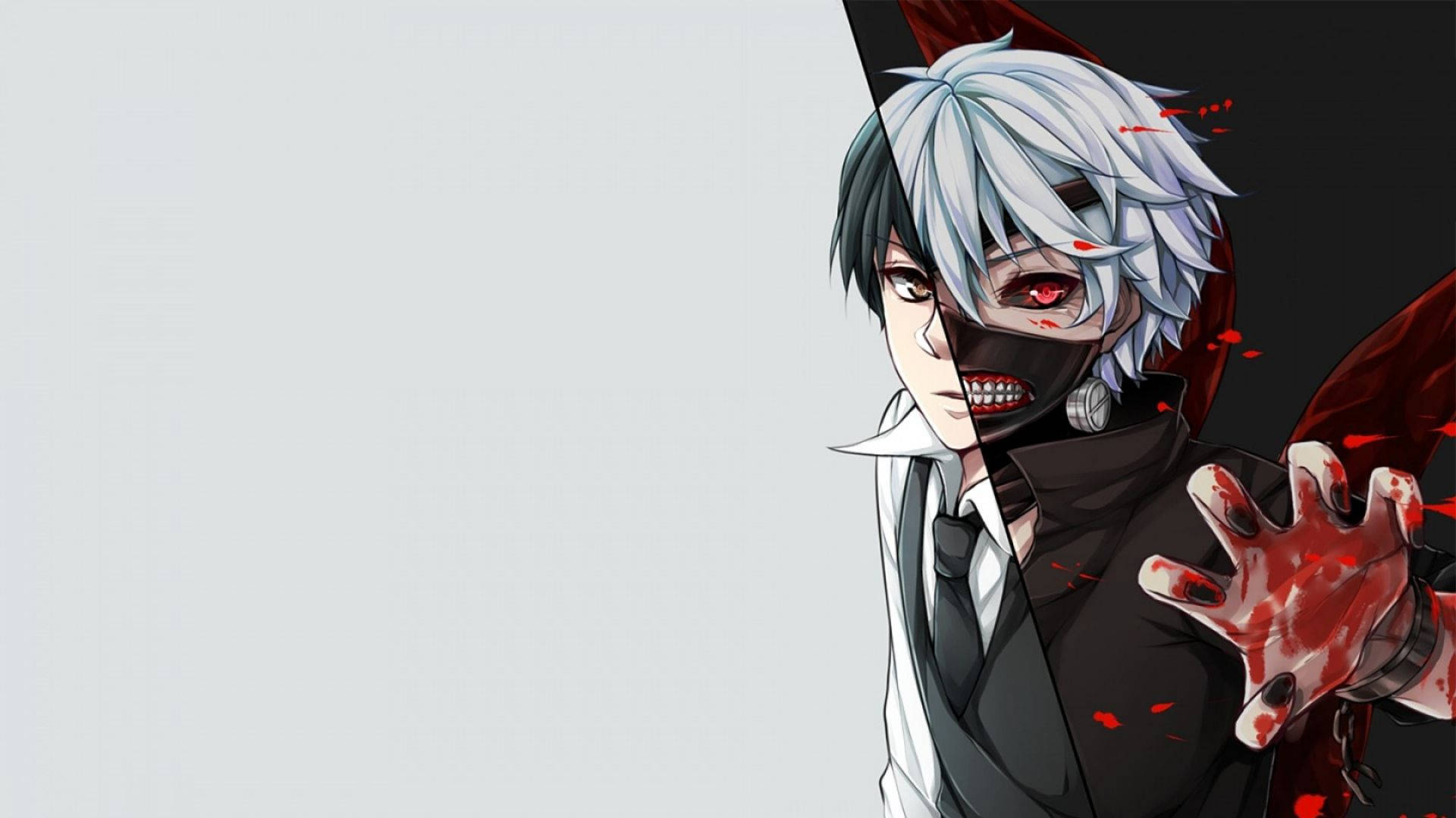 Tokyo Ghoul Aesthetic, white hair, red eyes, Full HD Desktop Wallpaper