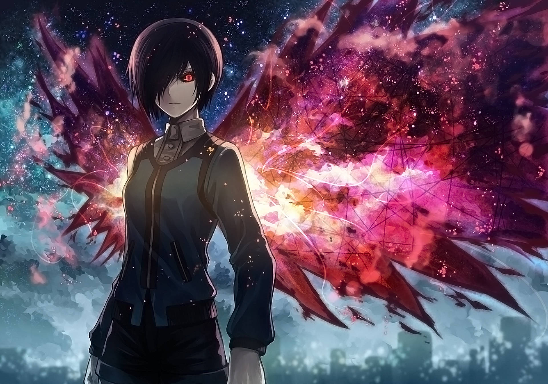 Tokyo Ghoul Aesthetic, red eyes, dark wings, Full HD Desktop Wallpaper
