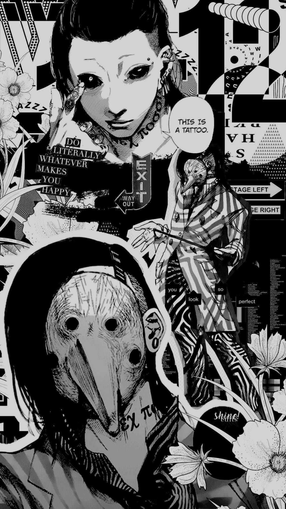 Tokyo Ghoul, manga collage, masked figure, Full HD Phone Wallpaper