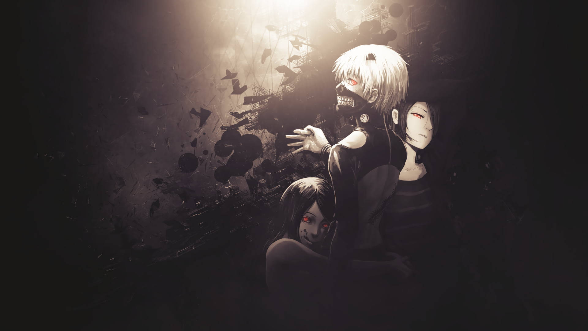 Tokyo Ghoul Aesthetic, red eyes, dark attire, Full HD Desktop Wallpaper