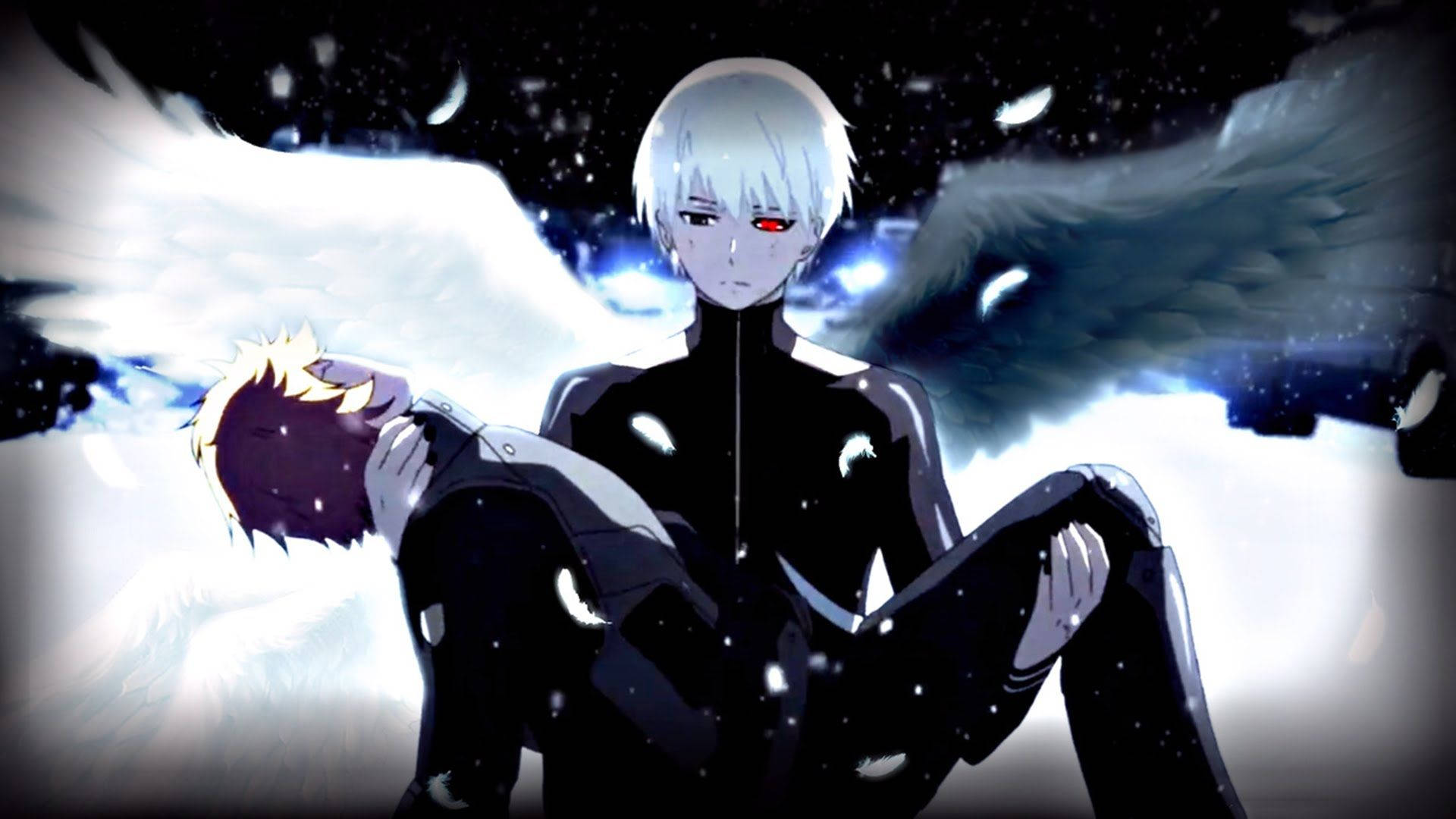 Tokyo Ghoul Characters, black white wings, white hair, Full HD Desktop Wallpaper