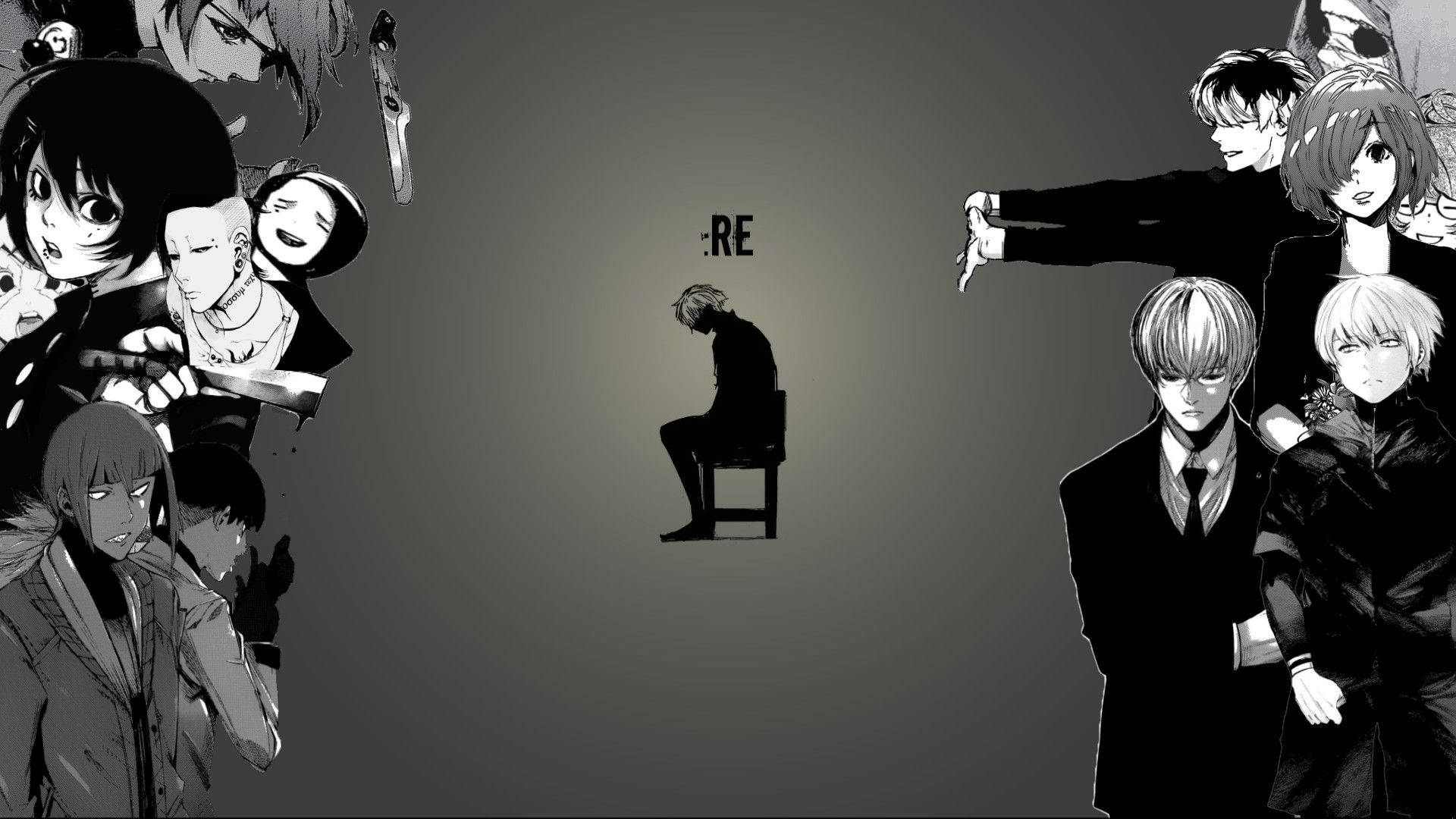 Tokyo Ghoul Characters, black and white, silhouette, Full HD Desktop Wallpaper