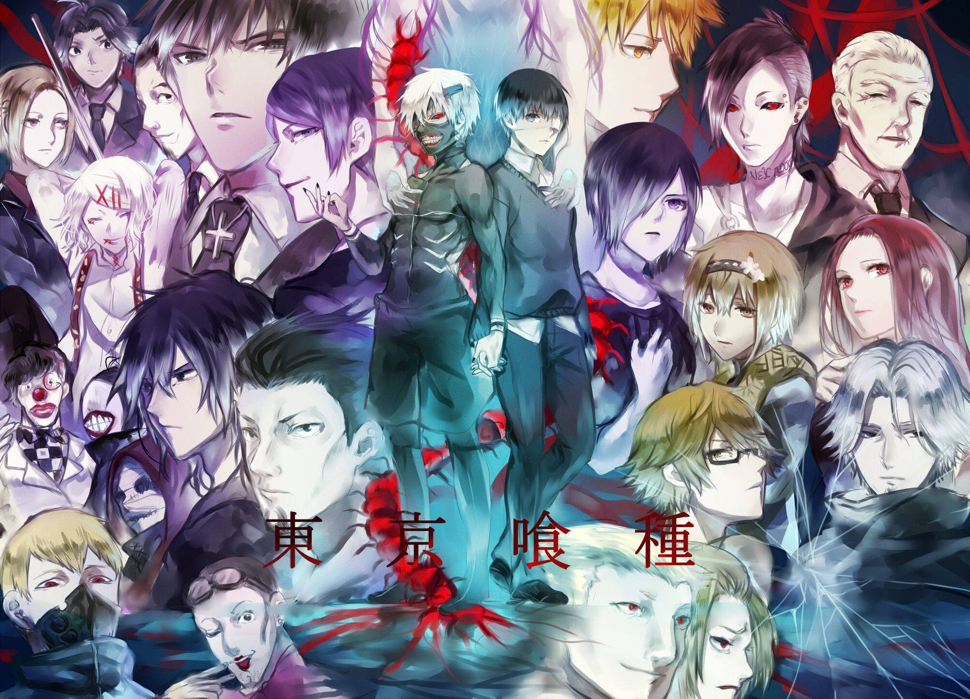 Tokyo Ghoul, anime collage, diverse characters, Full HD Desktop Wallpaper