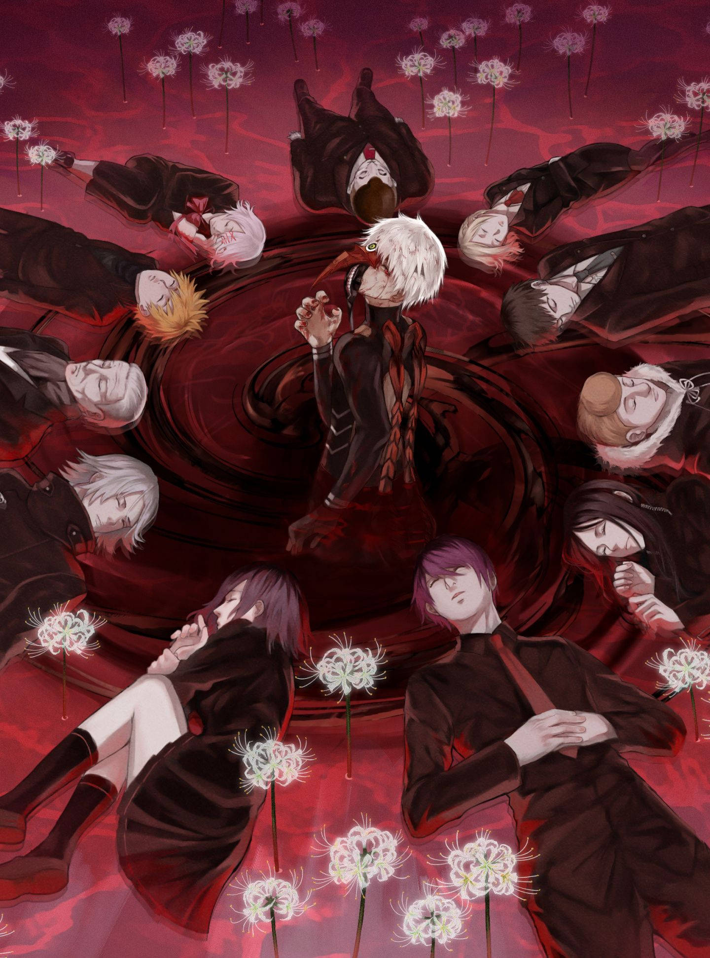 Tokyo Ghoul Characters, white hair, red vortex, Full HD Phone Wallpaper