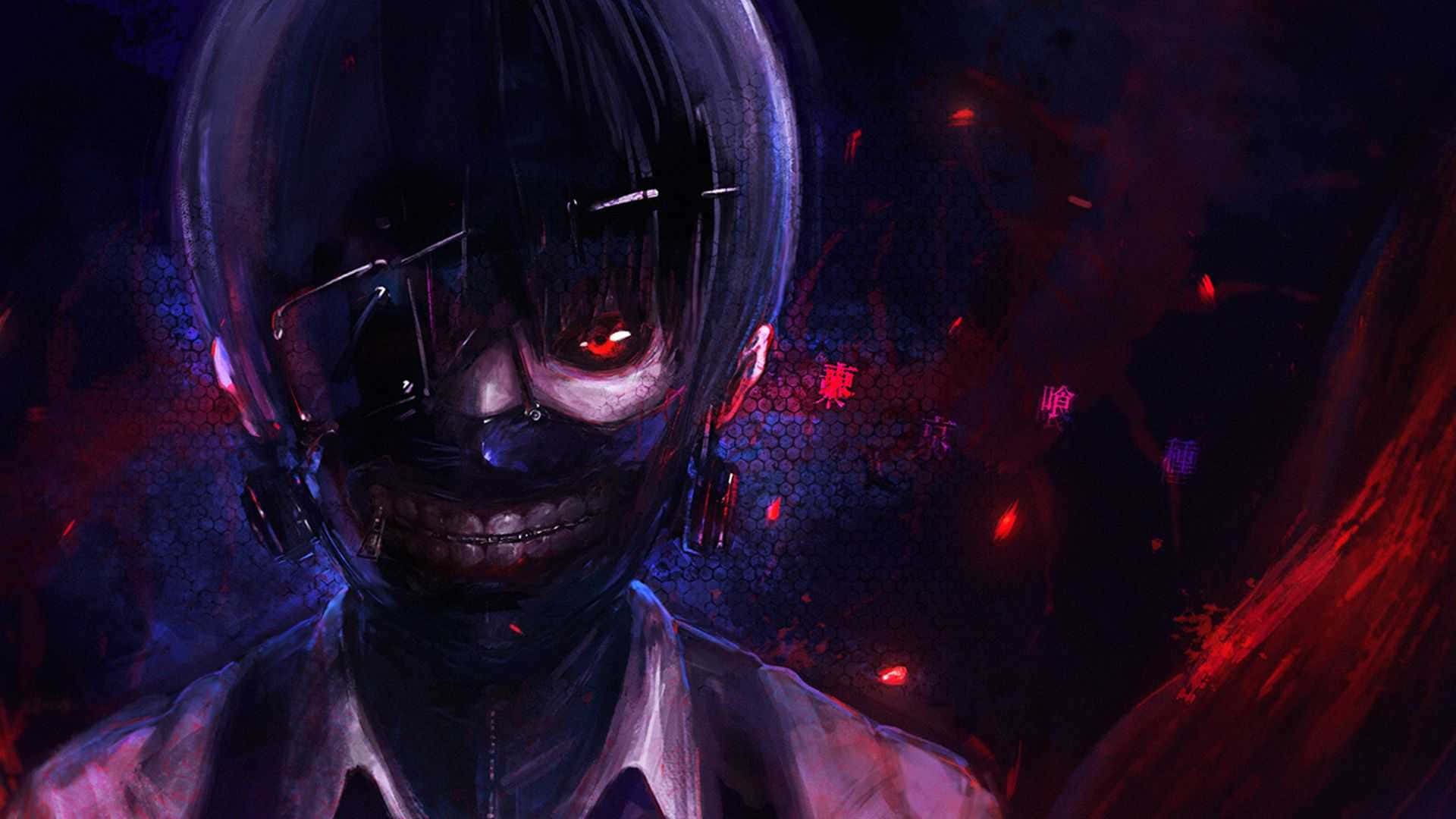 Tokyo Ghoul, glowing red eyes, helmet, Full HD Desktop Wallpaper