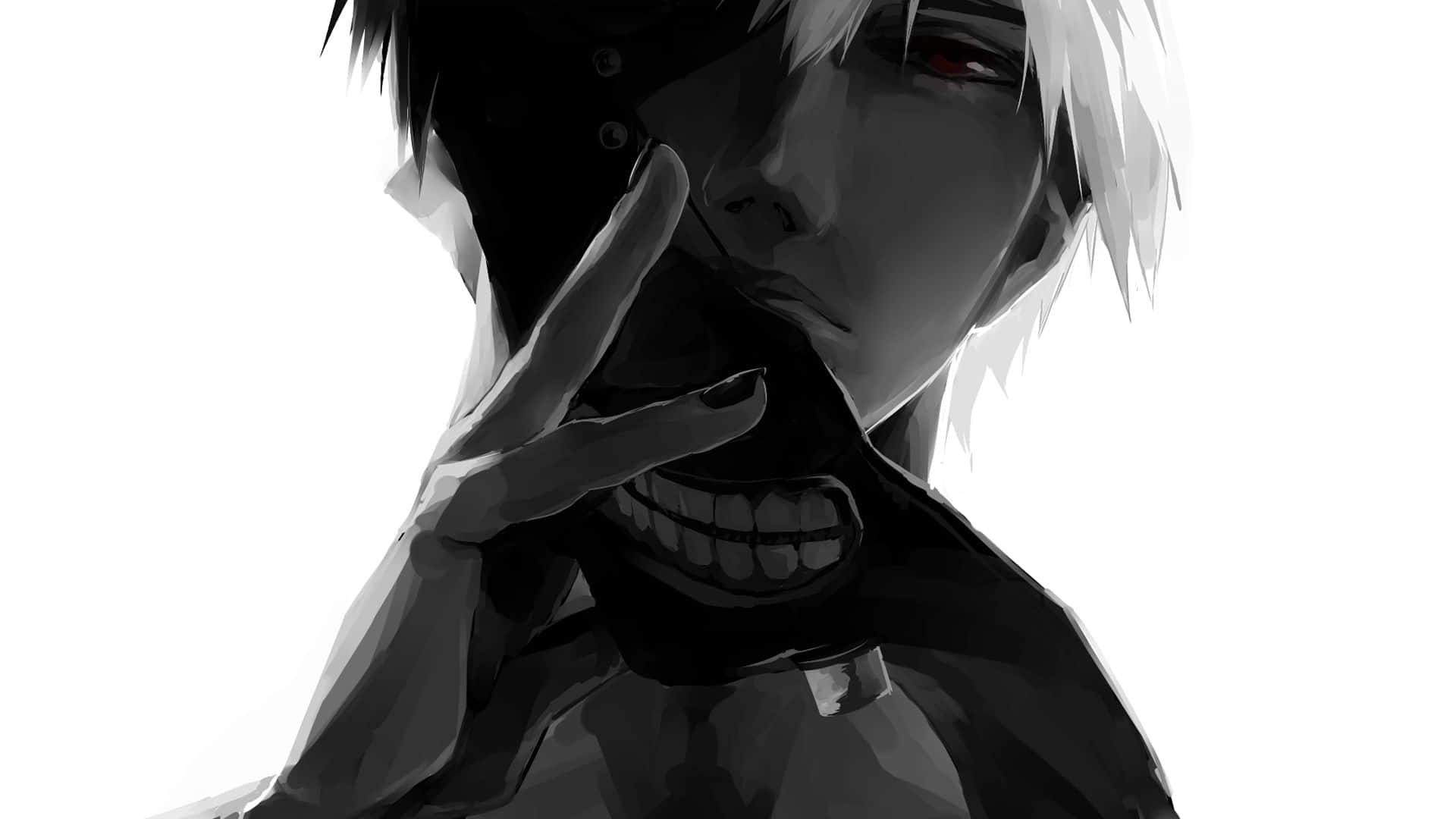 Tokyo Ghoul, white hair, red eyes, Full HD Desktop Wallpaper