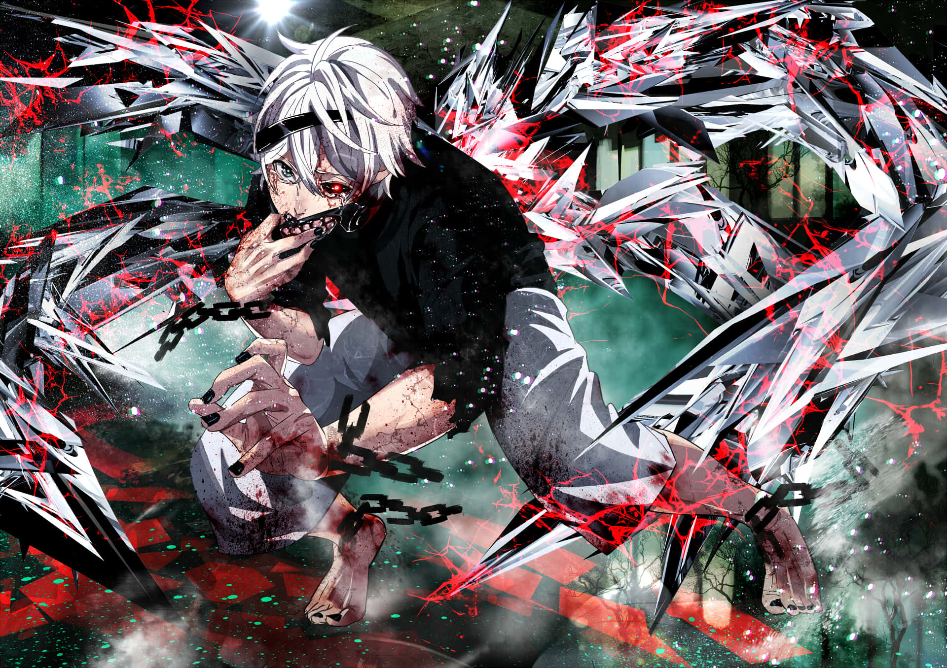 Tokyo Ghoul, white-haired anime character, red eyes, Full HD Desktop Wallpaper
