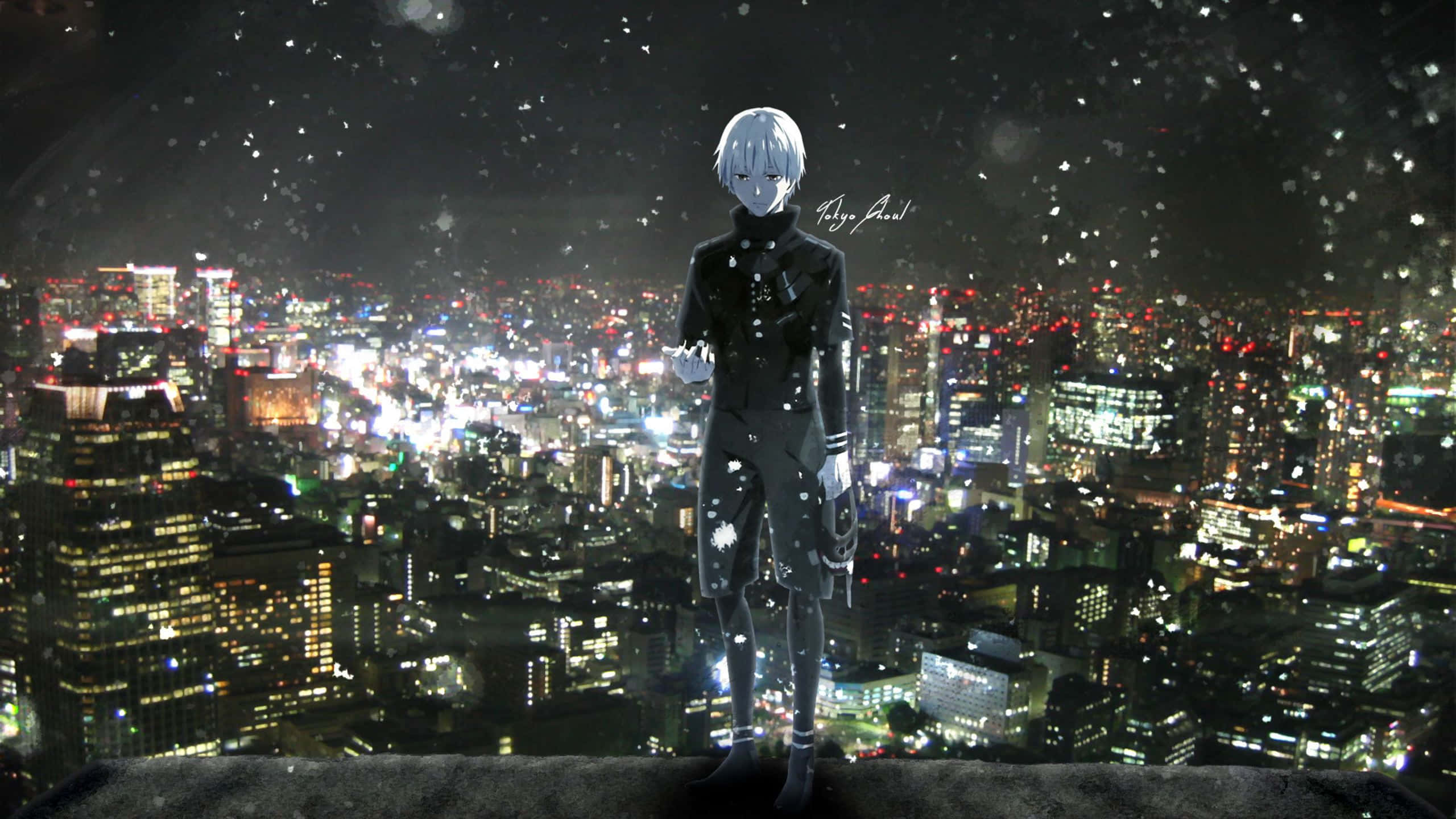 Tokyo Ghoul, silver-haired anime character, rooftop, 2K Desktop Wallpaper