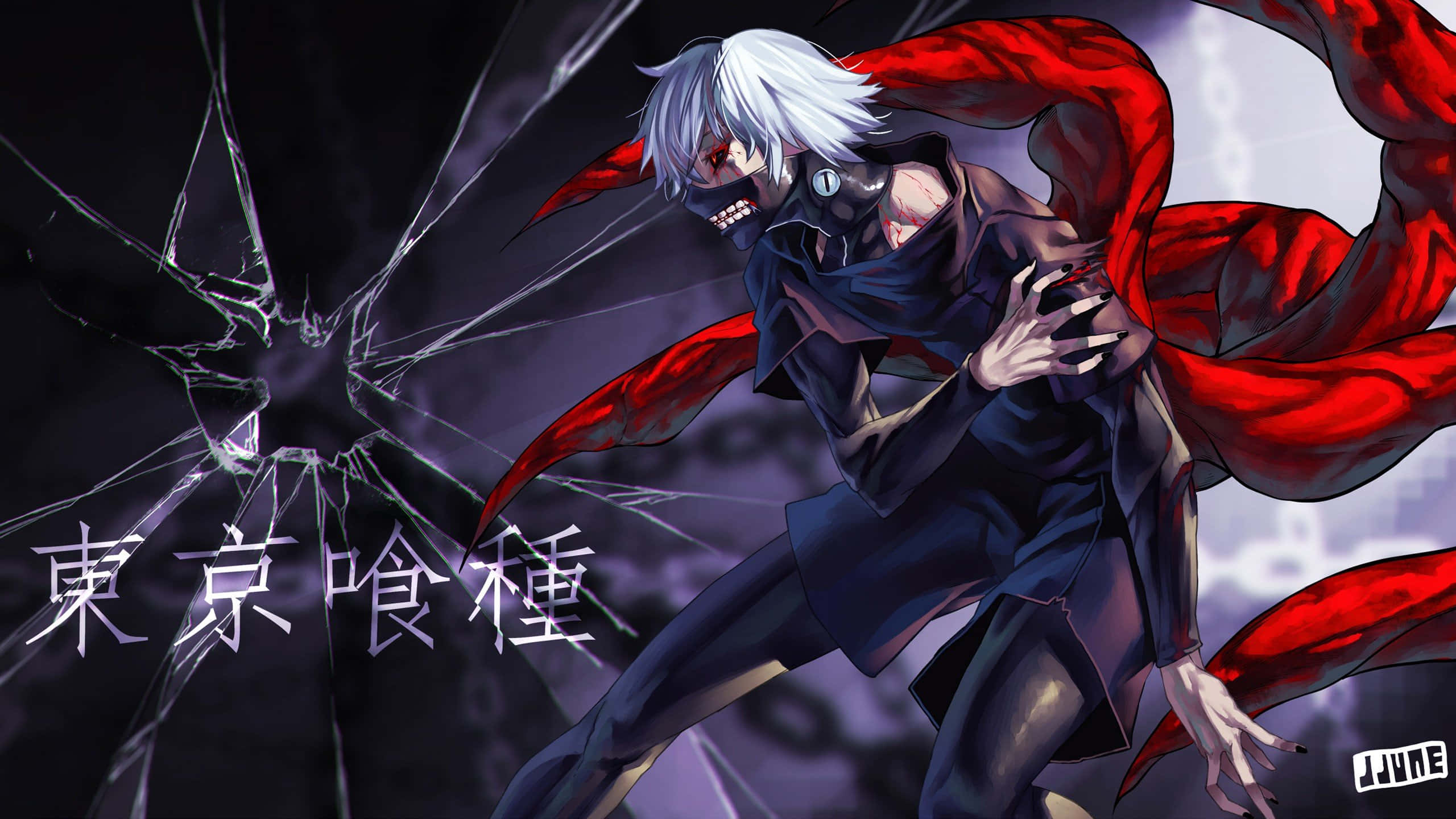 Tokyo Ghoul, white-haired anime character, skull mask, 2K Desktop Wallpaper