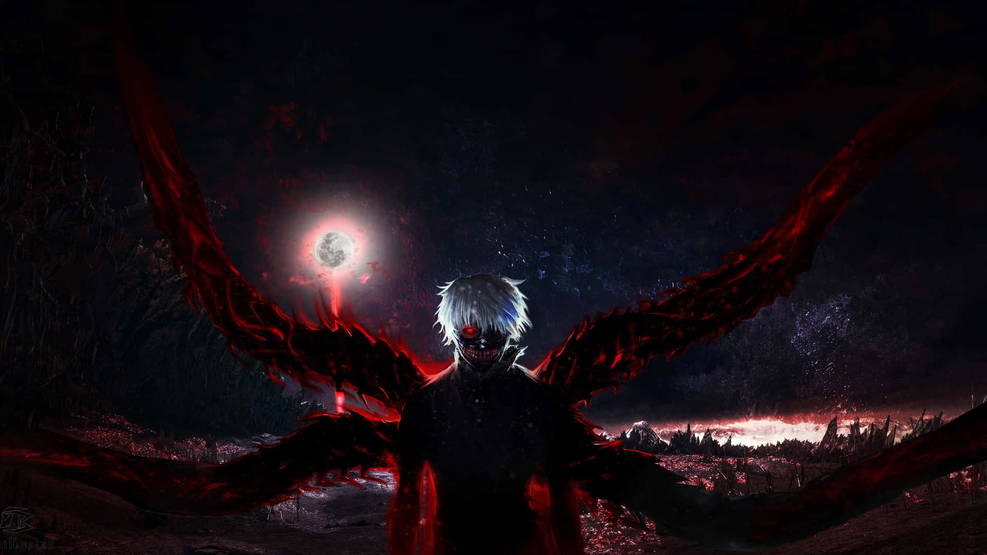 Tokyo Ghoul, red light, glowing red eyes, Full HD Desktop Wallpaper