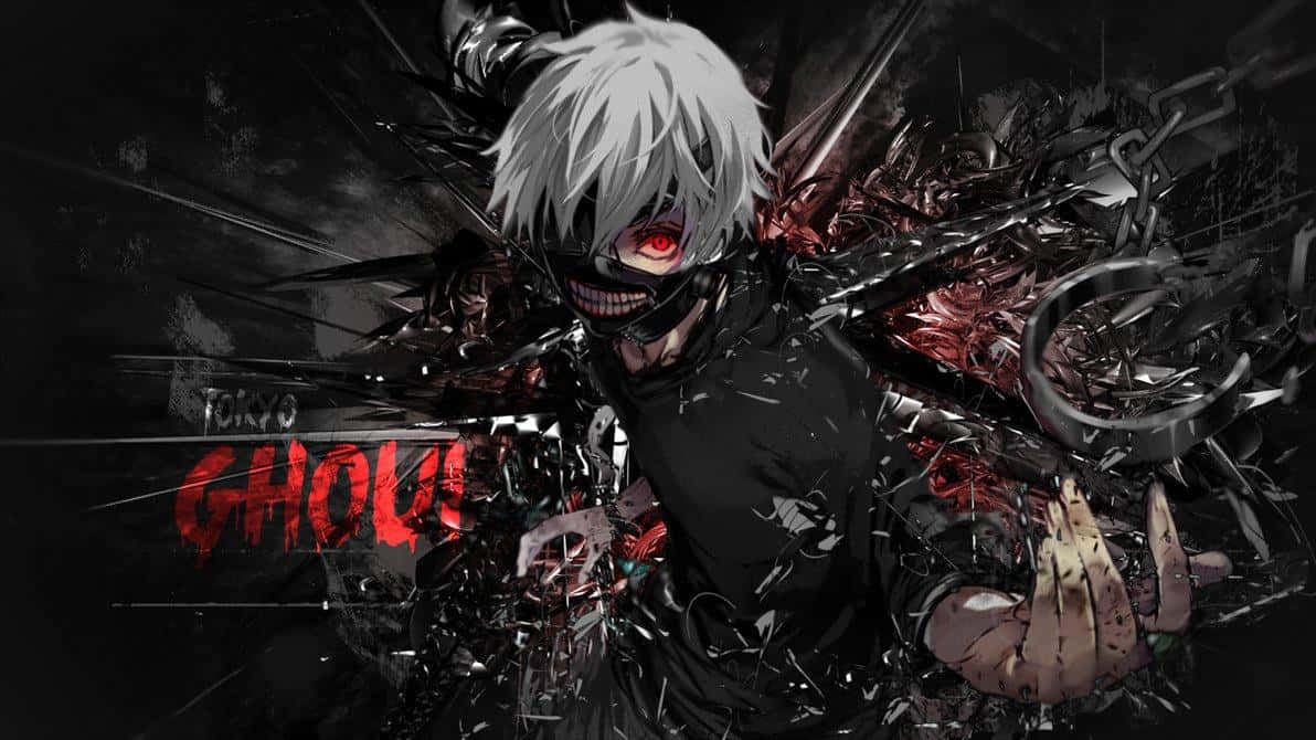 Tokyo Ghoul, white-haired anime ghoul, red eyes, SD Desktop Wallpaper
